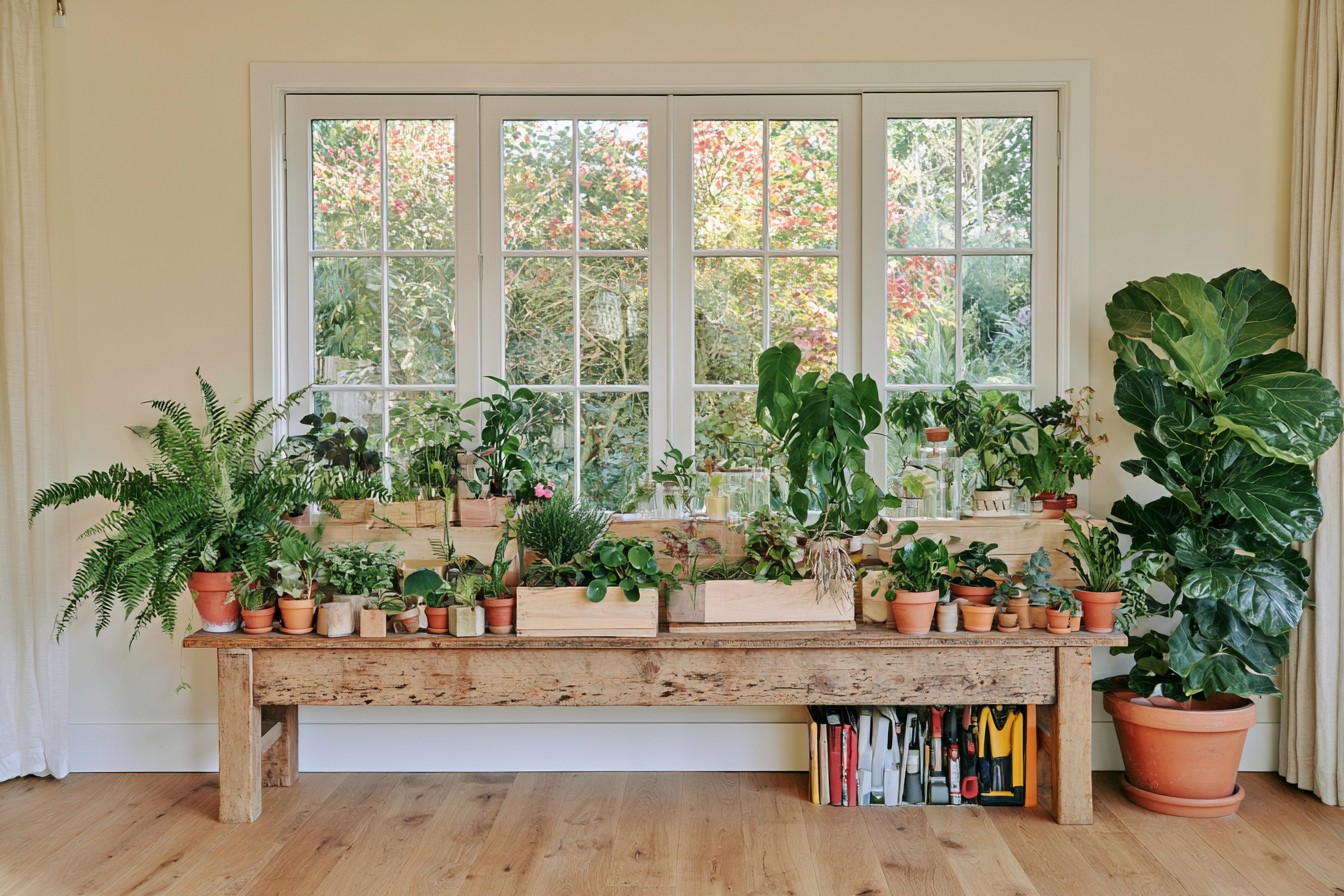Indoor mini garden grouping plants with compatible care requirements