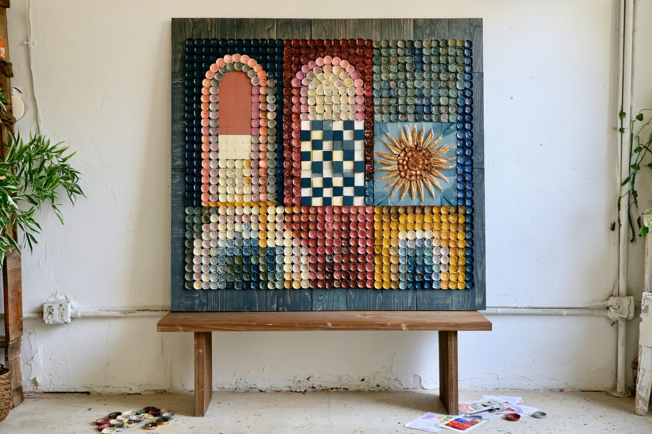 4. Geometric Bottle Cap Wall Panel