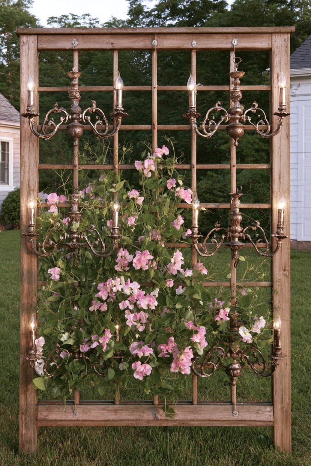 10. Make A Garden Trellis Accent From Chandelier Parts