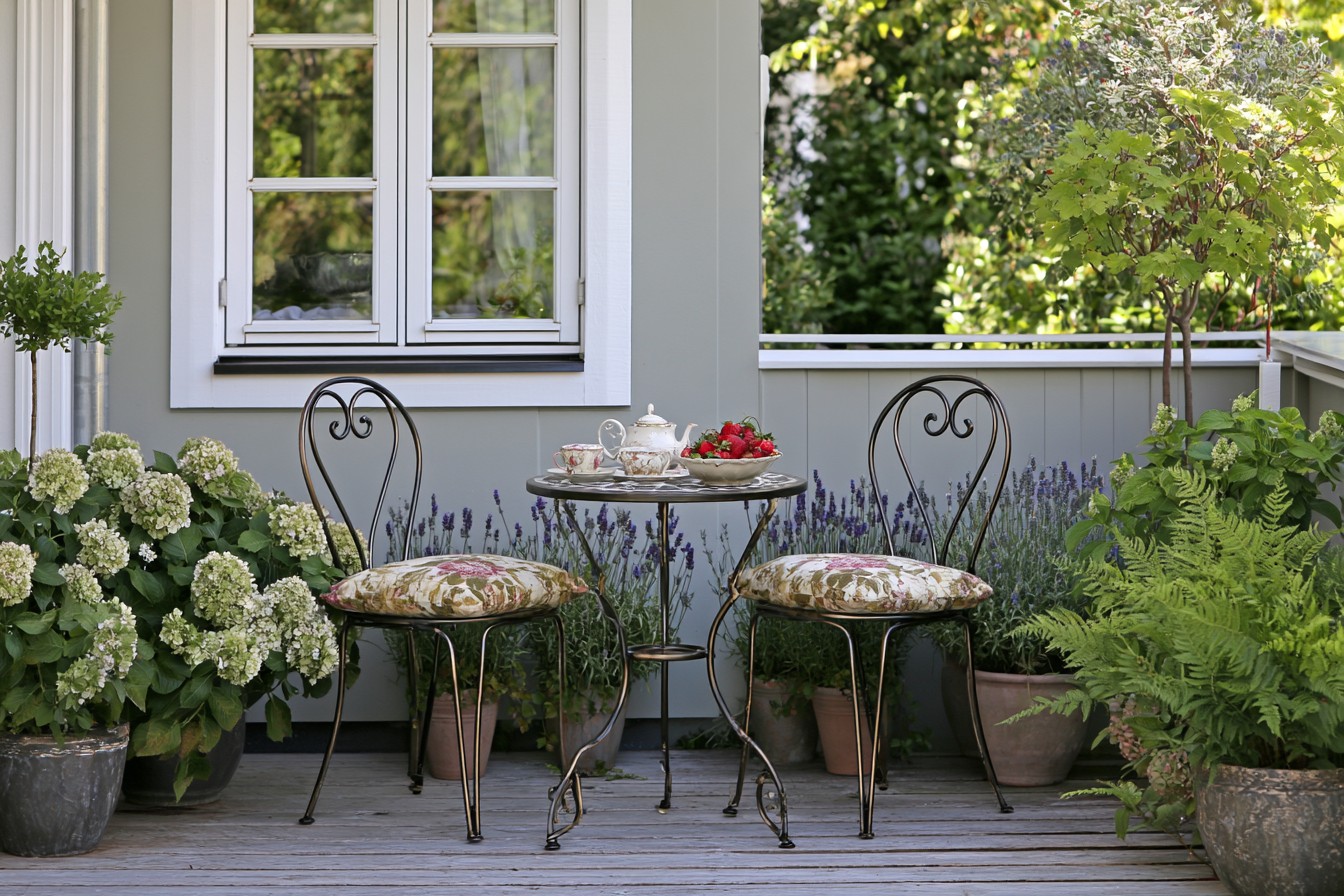 Refinished wrought-iron table and chairs on a covered veranda