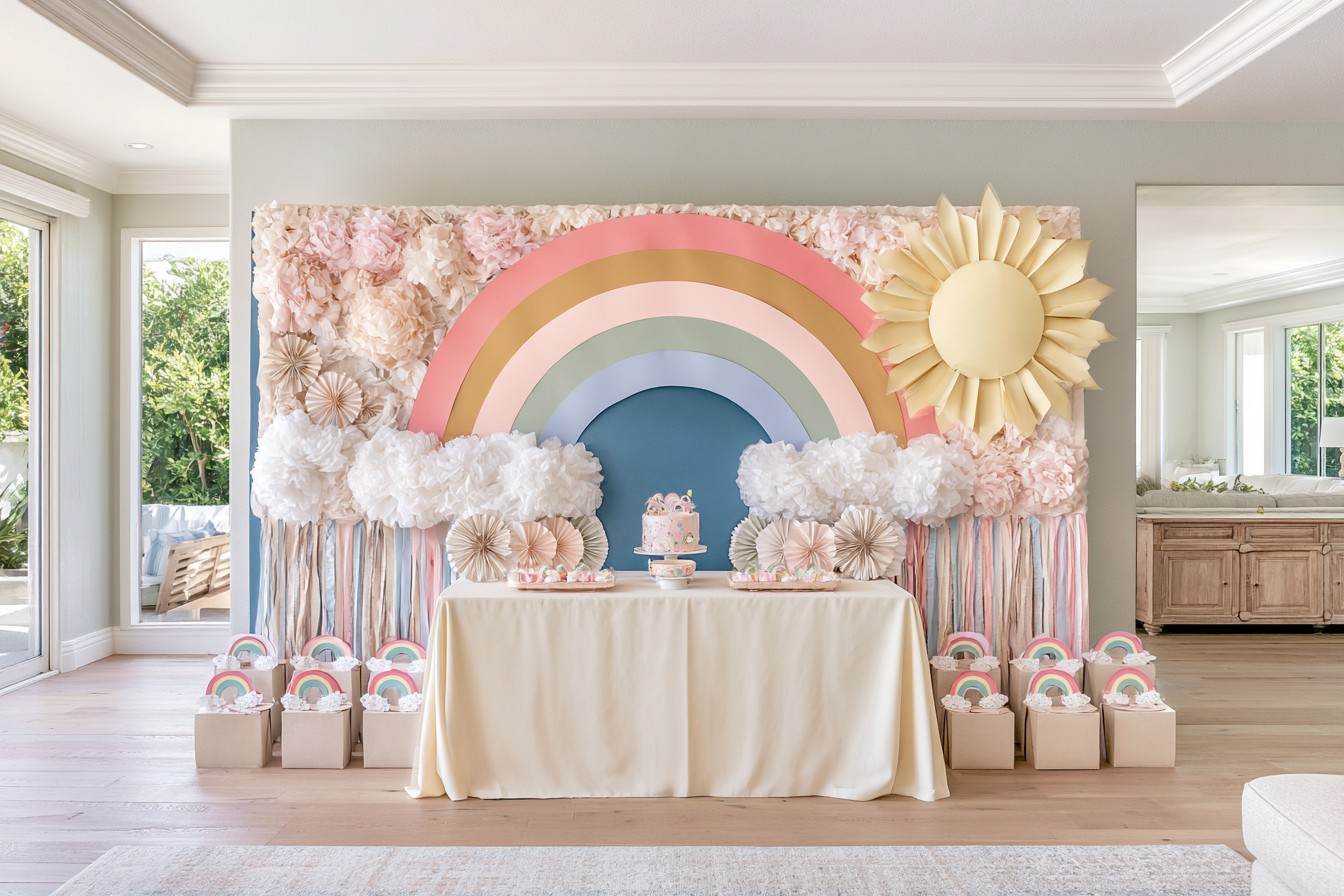 1. Cheerful Sunshine and Rainbow Theme