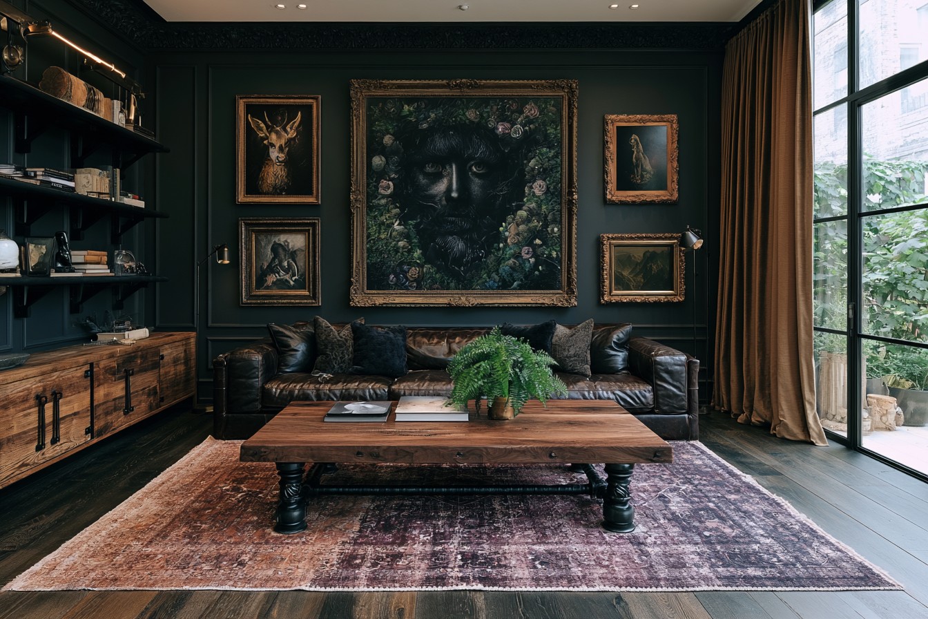 Western Gothic living room with blackened metal details