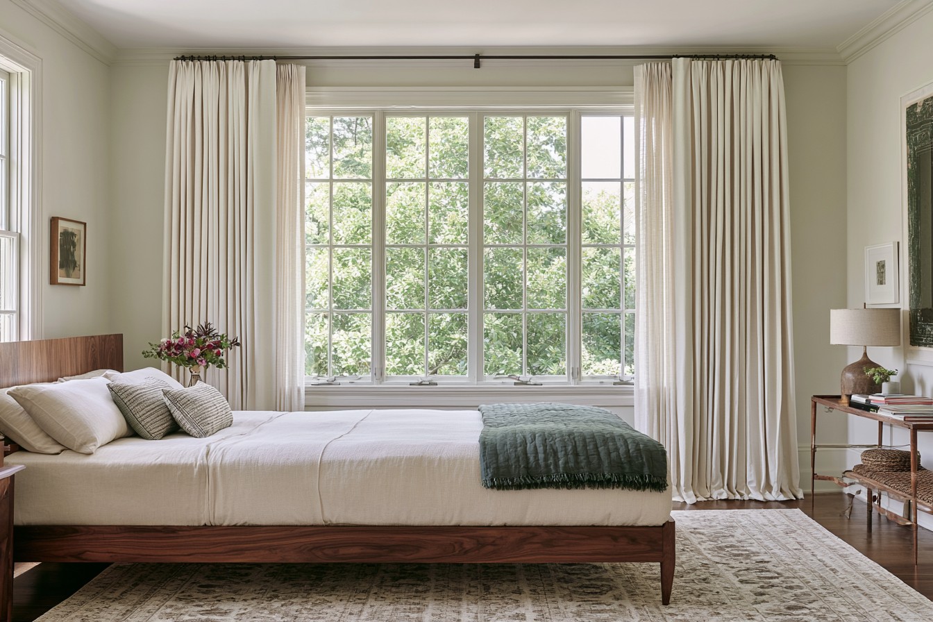 High and wide curtain placement making a window appear larger