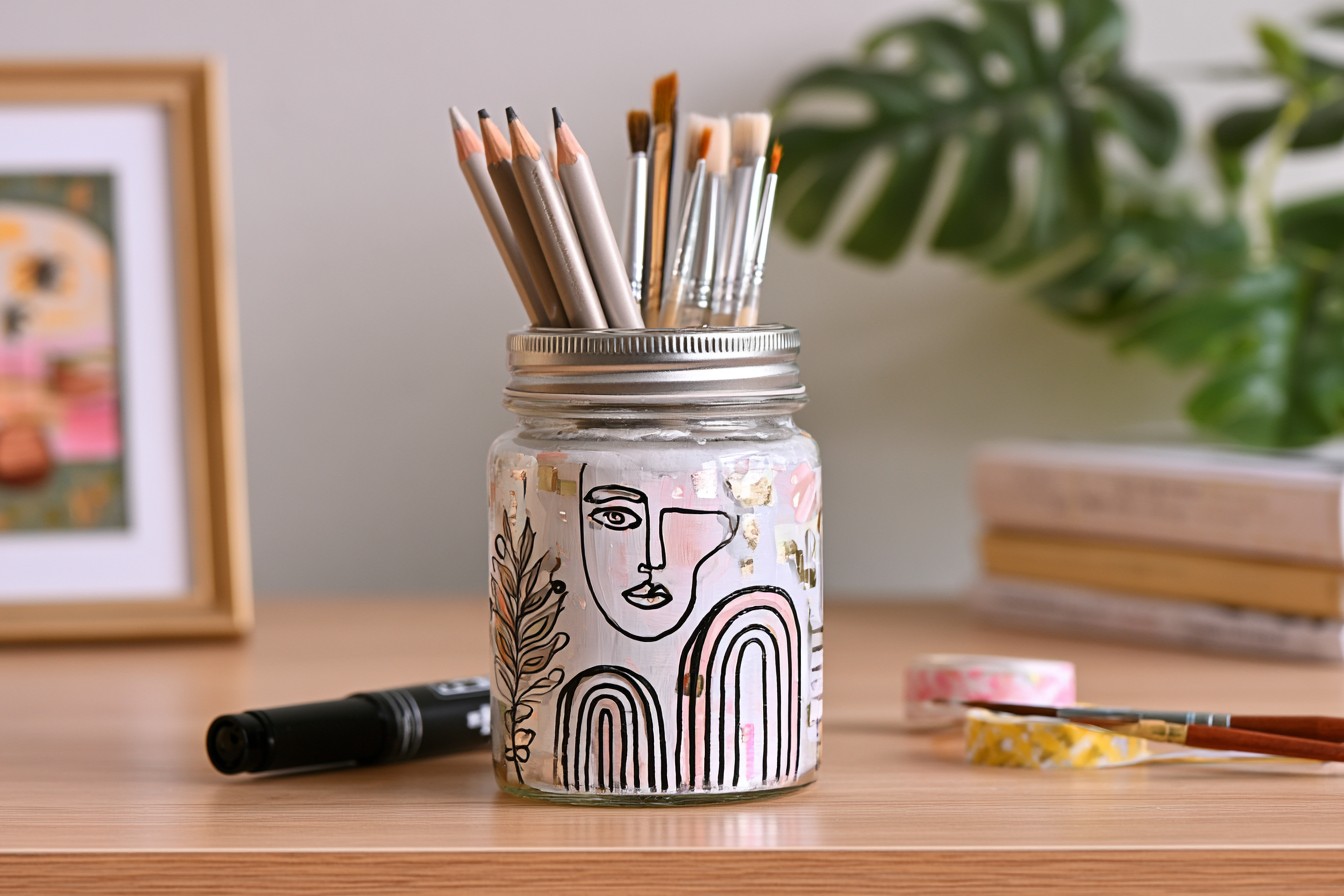 6. Minimalist Black and White Line Art Jar