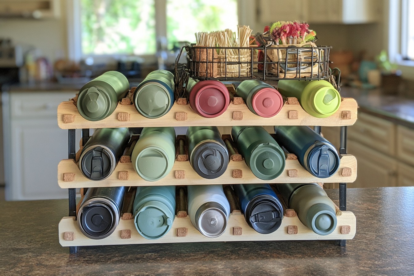 3. Organize Reusable Water Bottles In The Kitchen