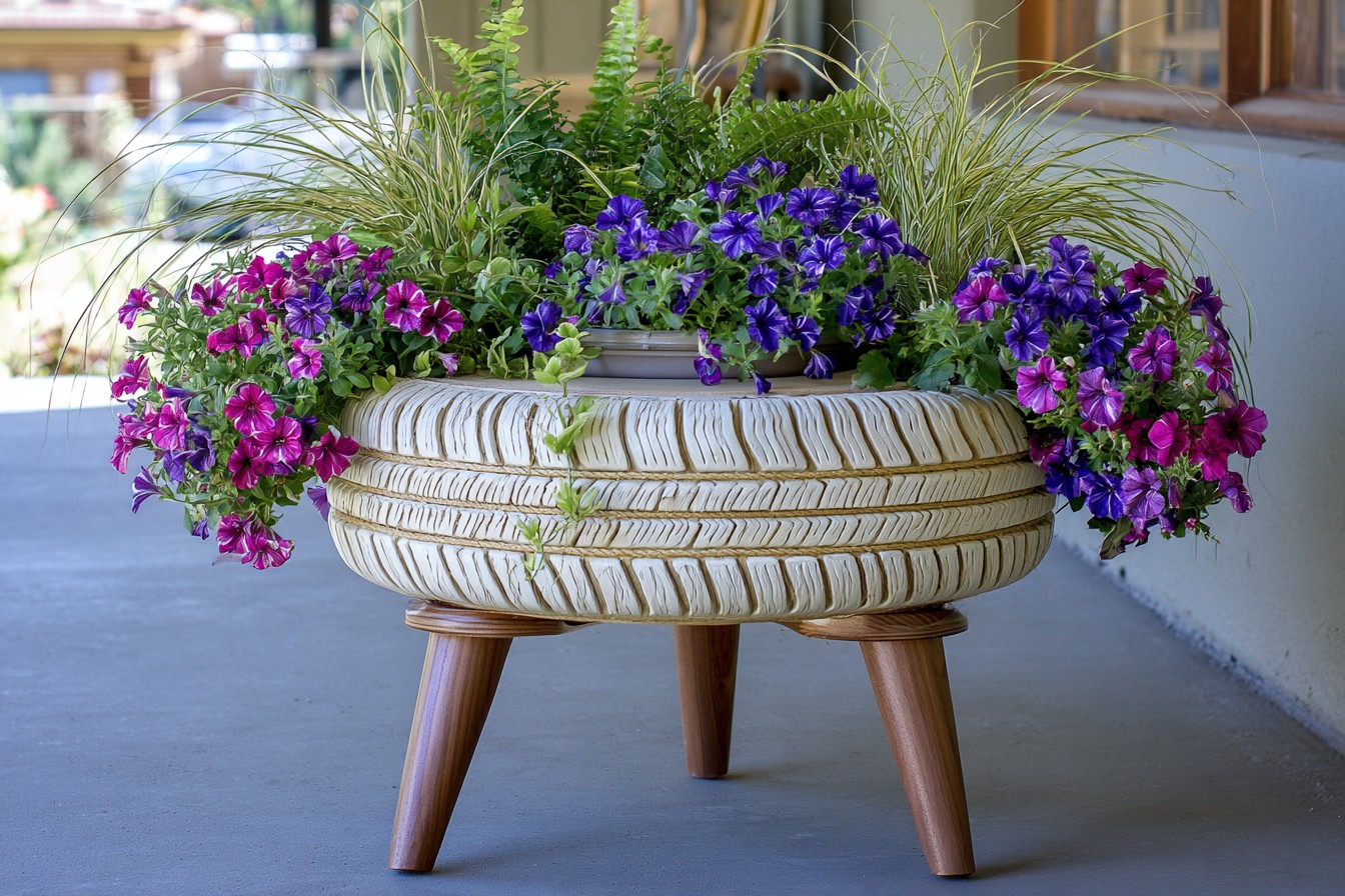 2. Elevate Flowers In A Rope Covered Planter