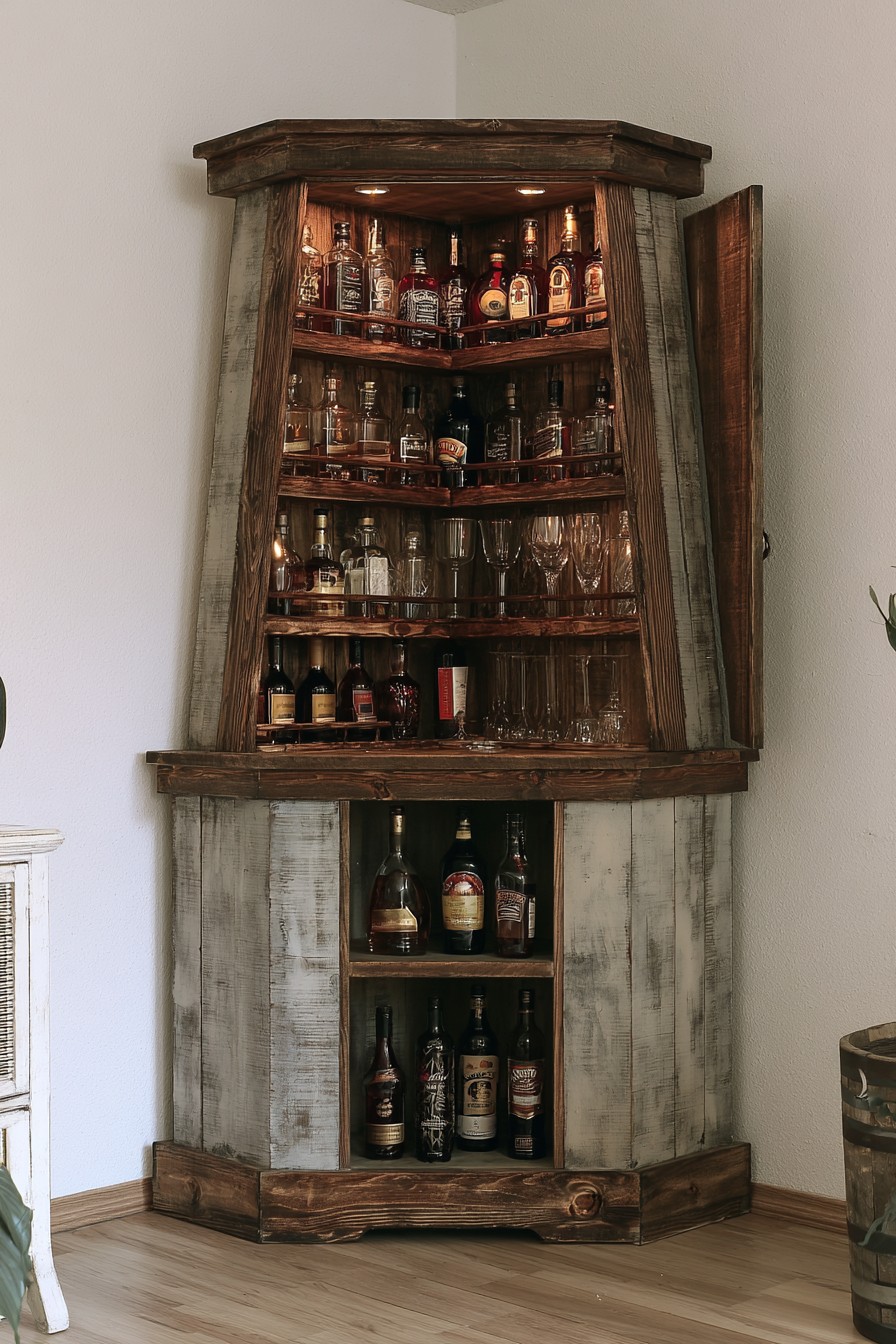 7. Build A Corner Liquor Cabinet For An Empty Space