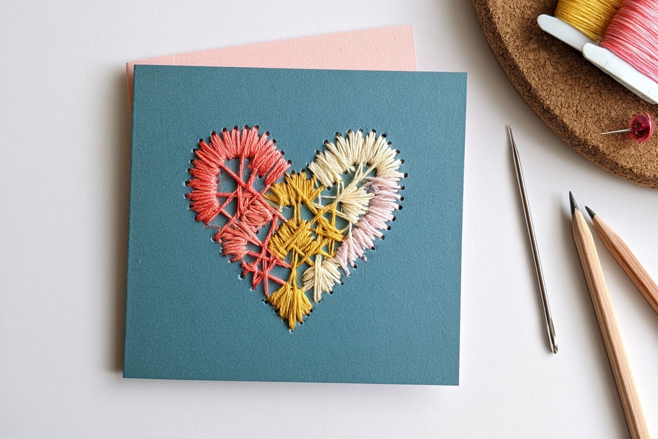 9. Paper Embroidery Heart Card