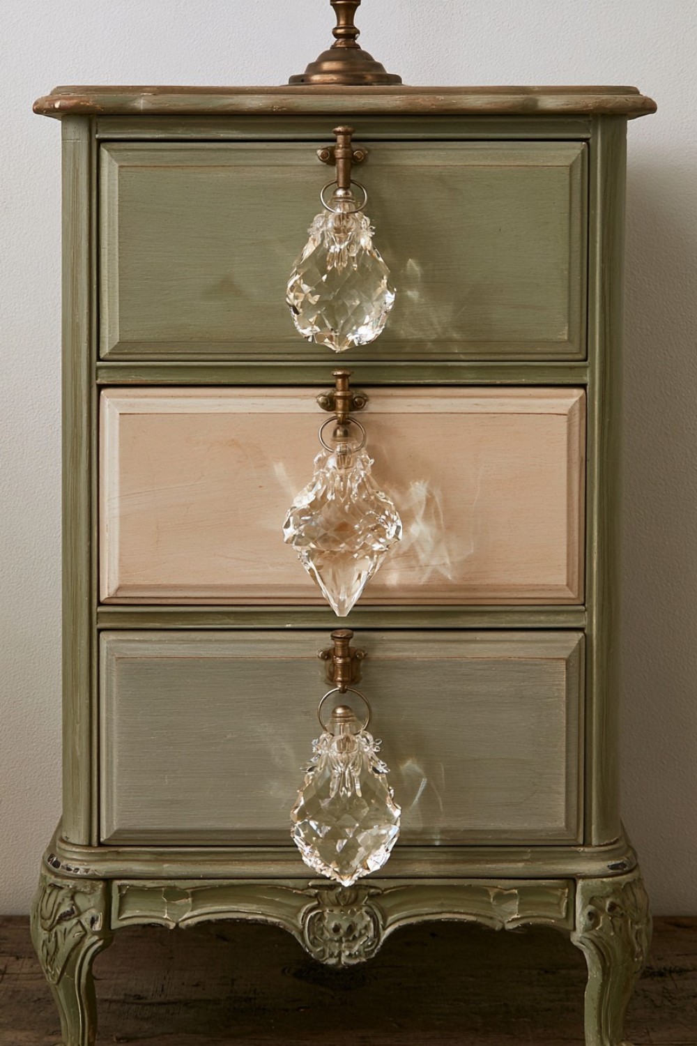 6. Turn Chandelier Crystals Into Drawer Pull Accents