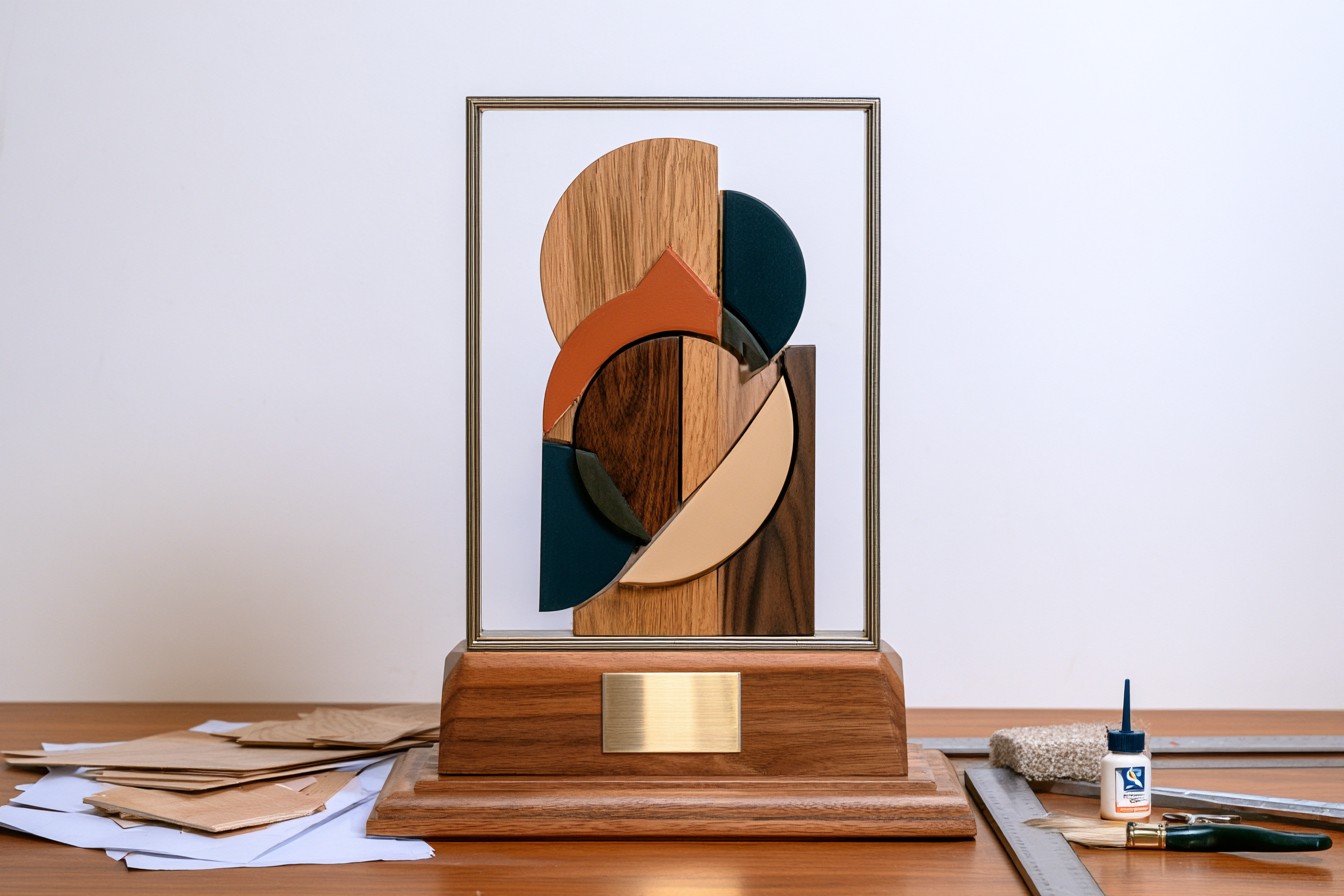 1. Layered Geometric Wooden Trophy