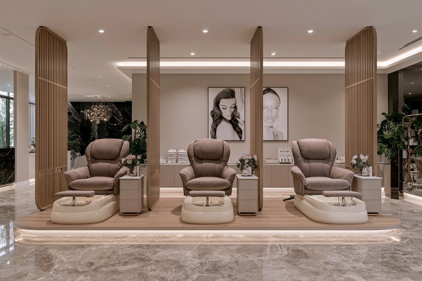 Private and comfortable pedicure area in a beauty salon