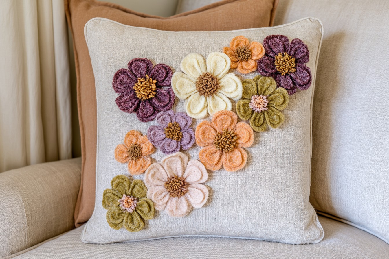4. Decorate a Pillow with Three-Dimensional Felt Flowers