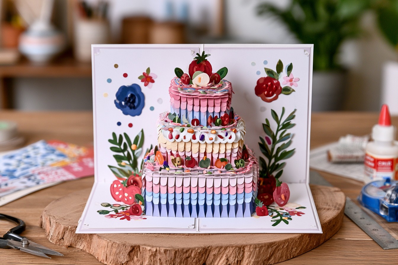 1. Layered Birthday Cake Pop-Up Card