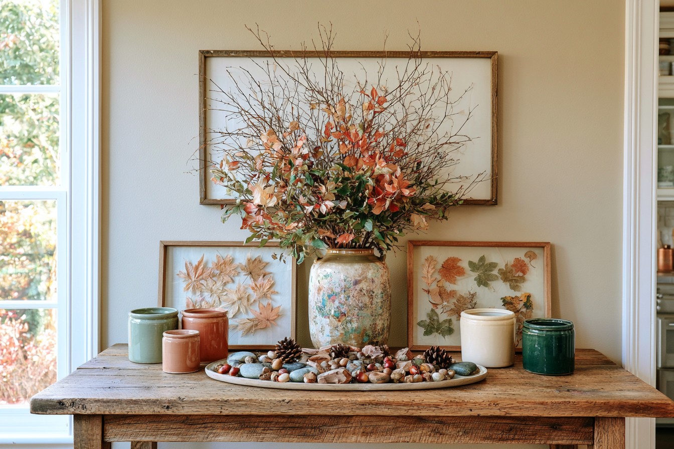 Handmade seasonal decorations created with prepared natural materials