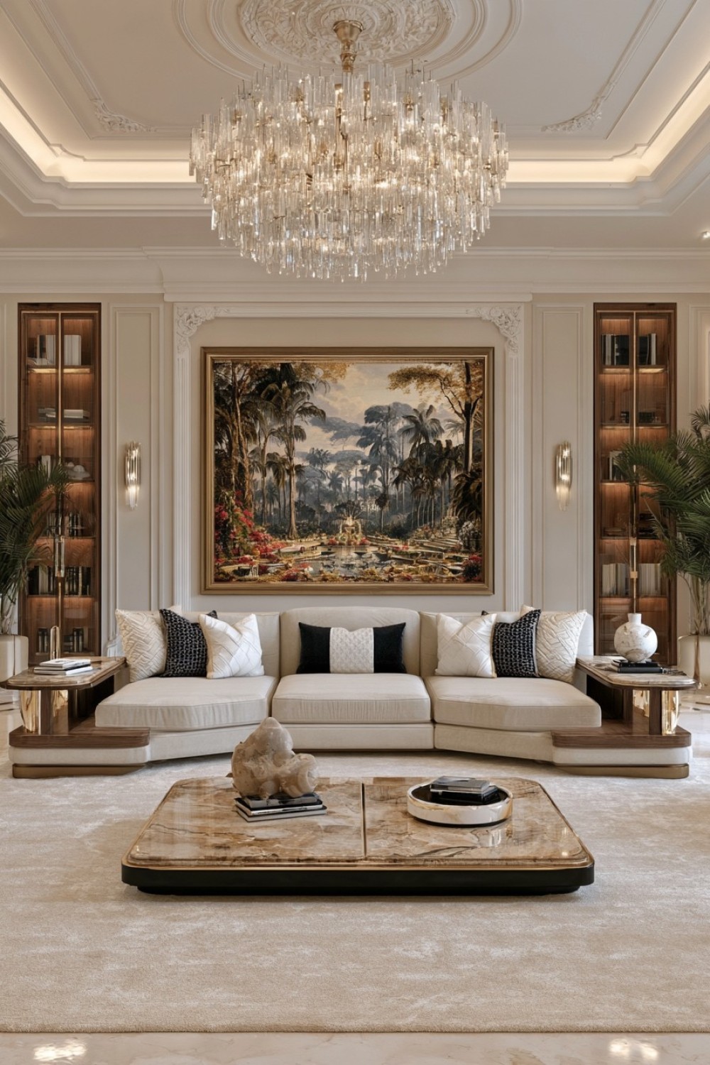 Custom luxury sofa designed with integrated side tables