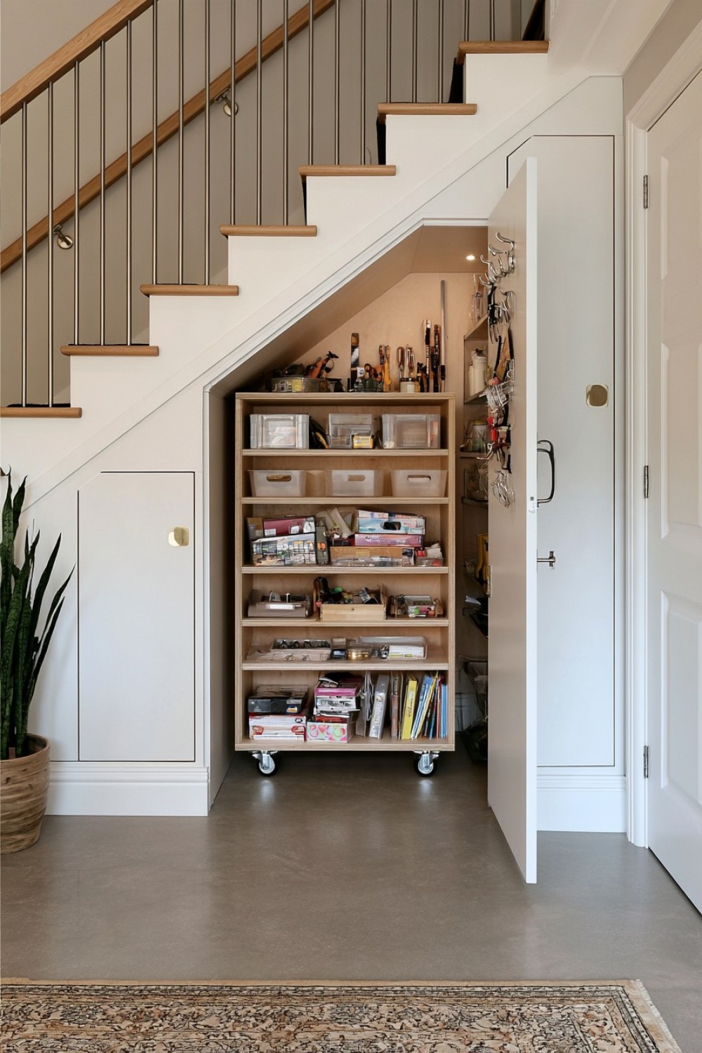 14. Mobile Storage Cart Behind A Flush Panel