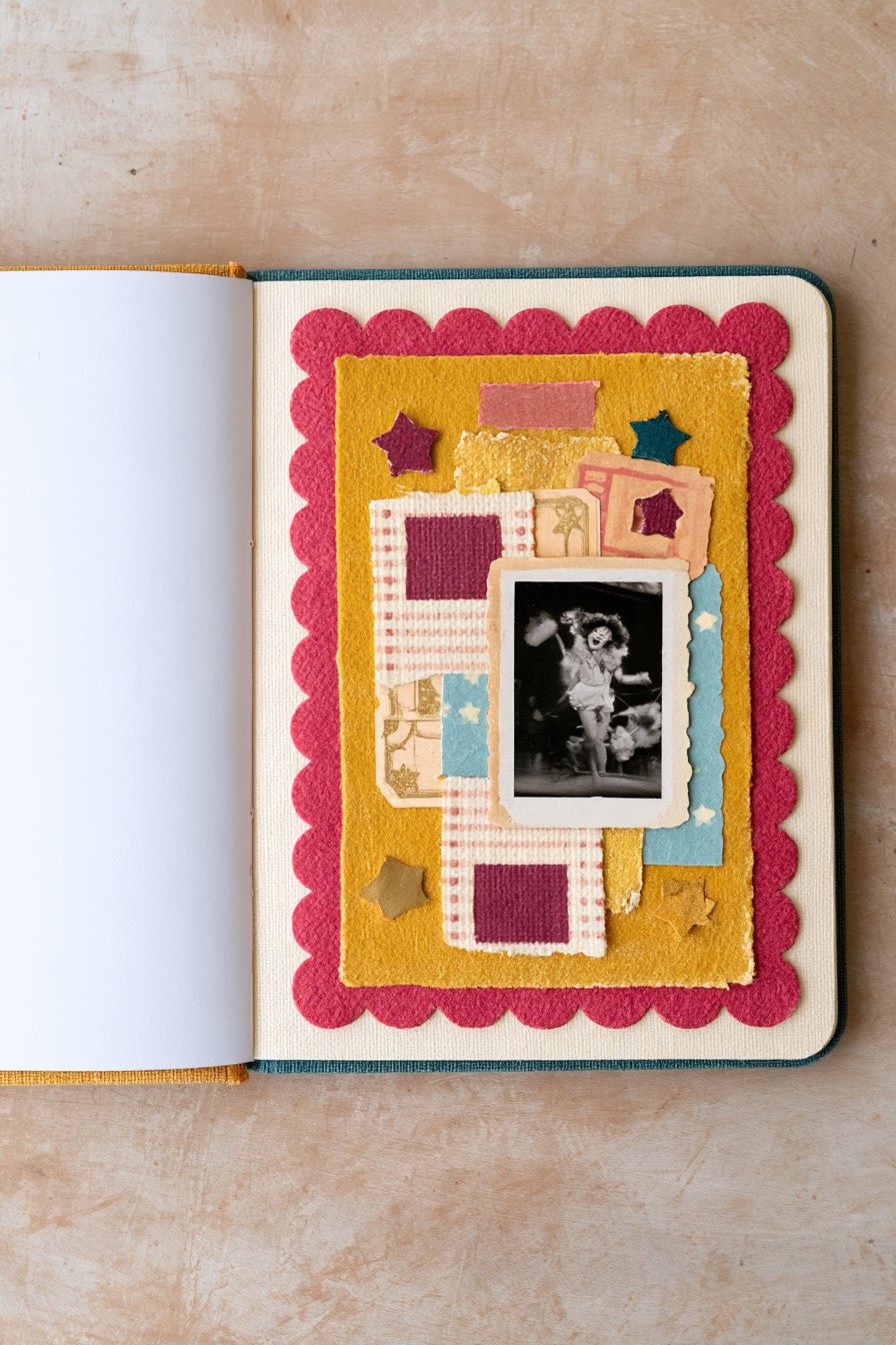 Colorful felt collage with vintage performance photo
