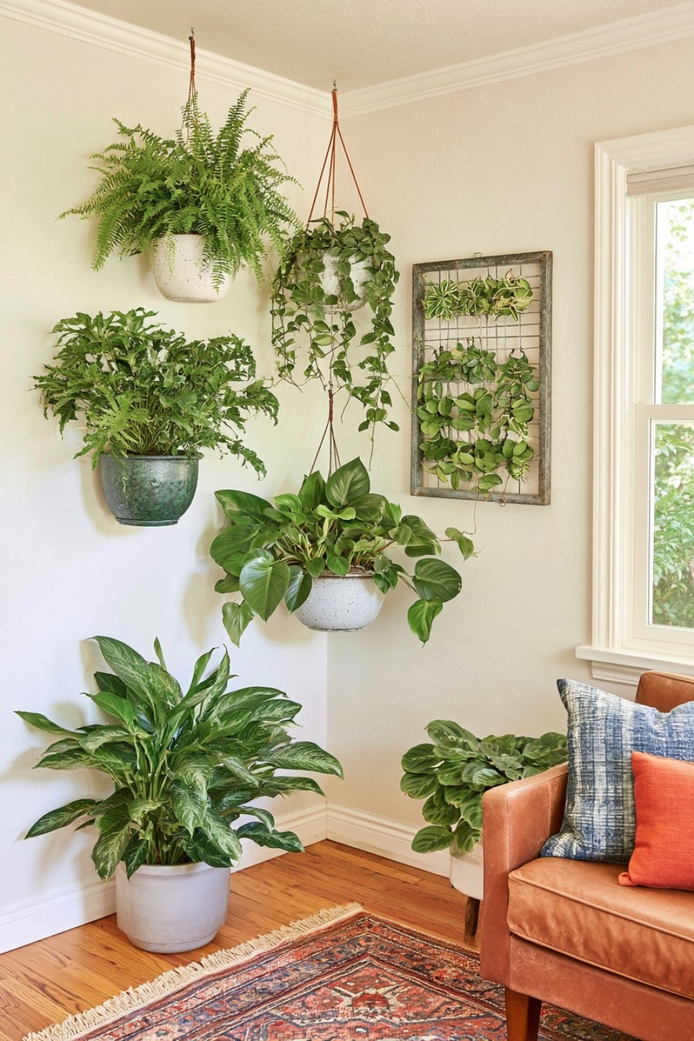 15. Corner Cascade Of Three Hanging Planters