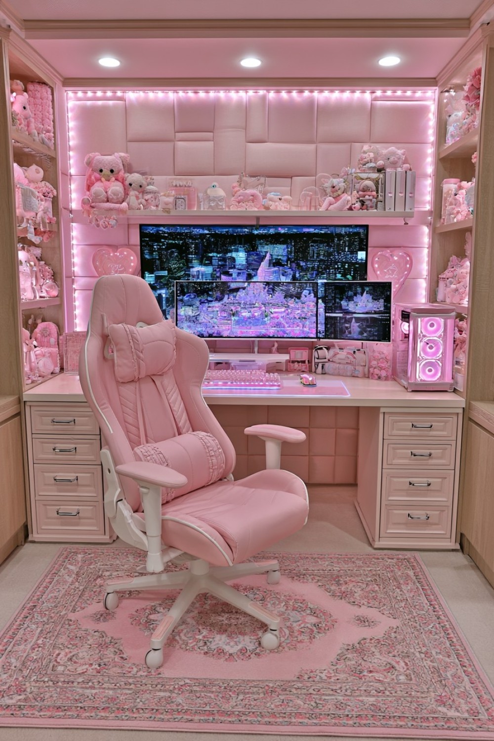 9. Airy Pink And Cream Gaming Room
