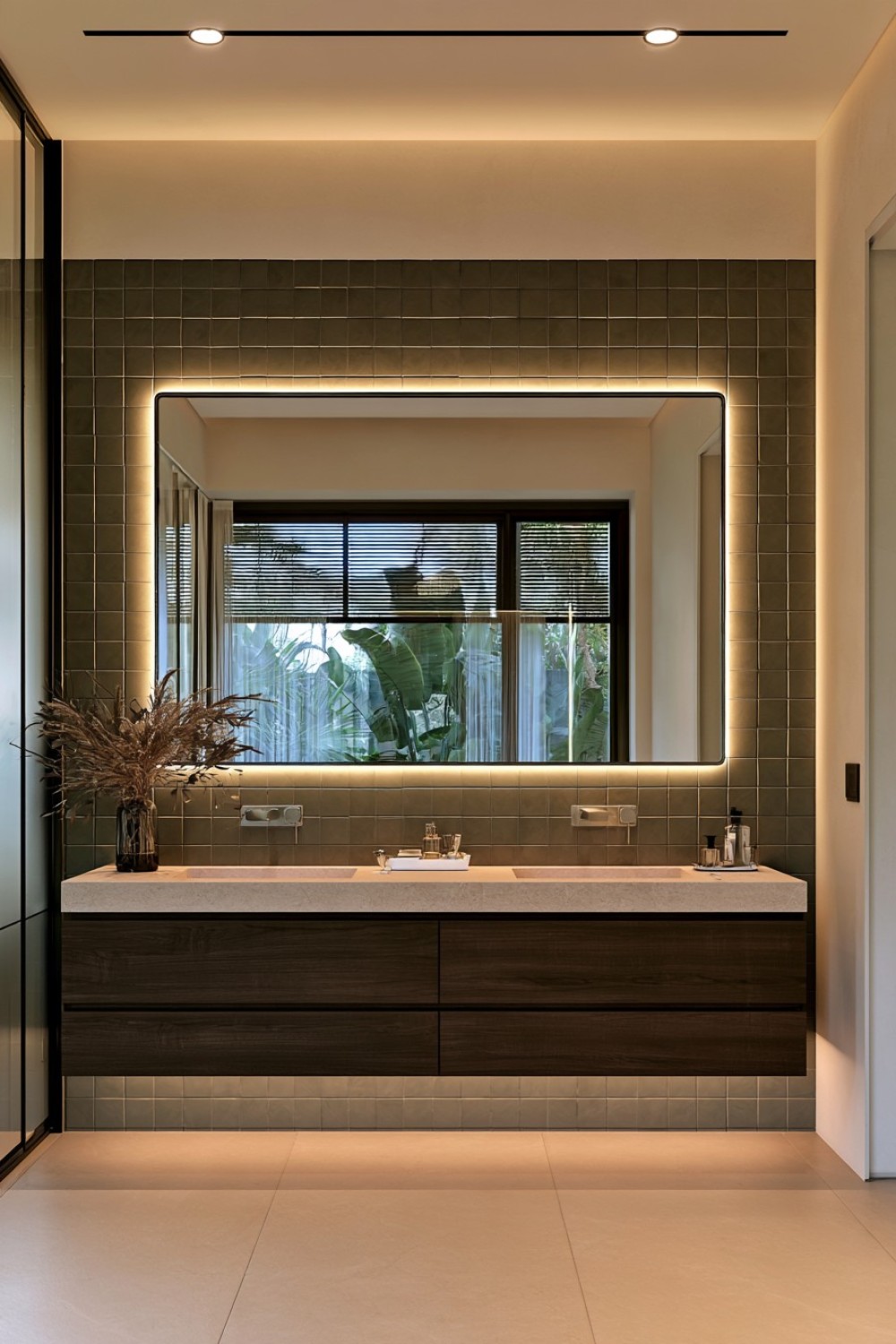 Contemporary bathroom using deep green as an architectural color