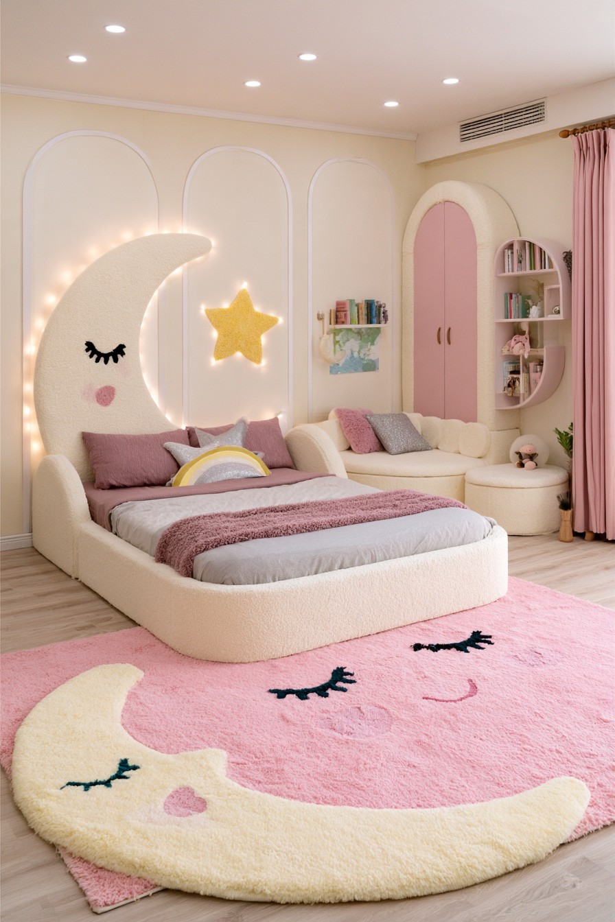Moon princess bedroom with cream furniture and celestial details