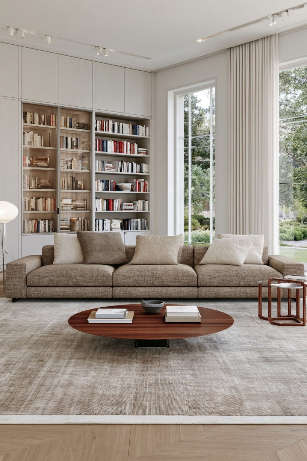 Relaxed living room arranged around an extra-deep low sofa