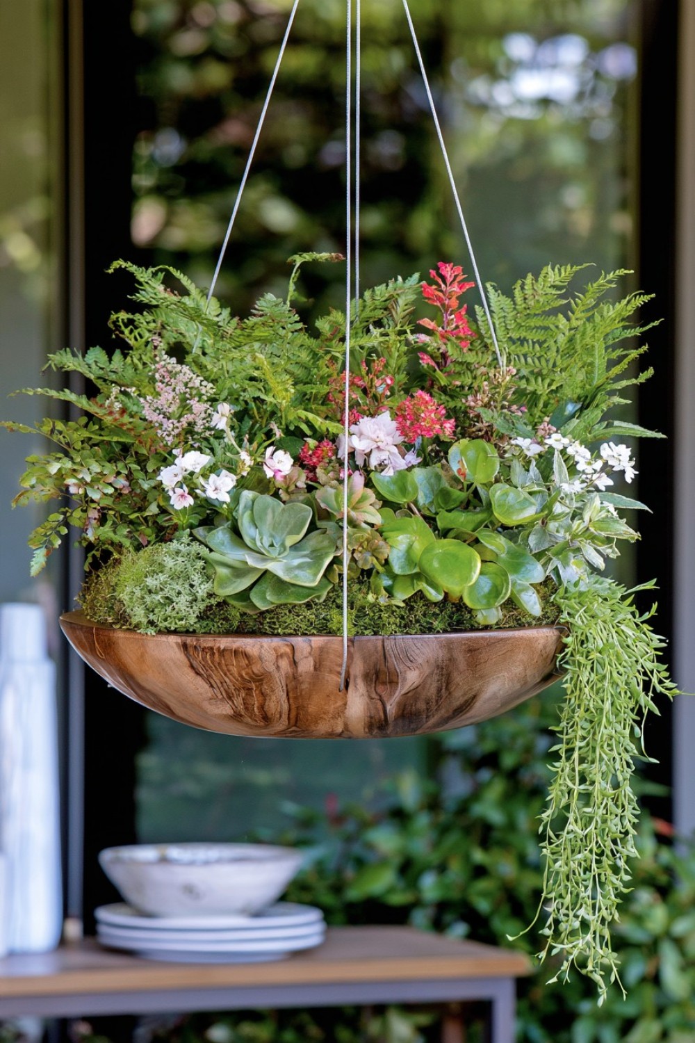 16. Suspended Wooden Bowl Dish Garden
