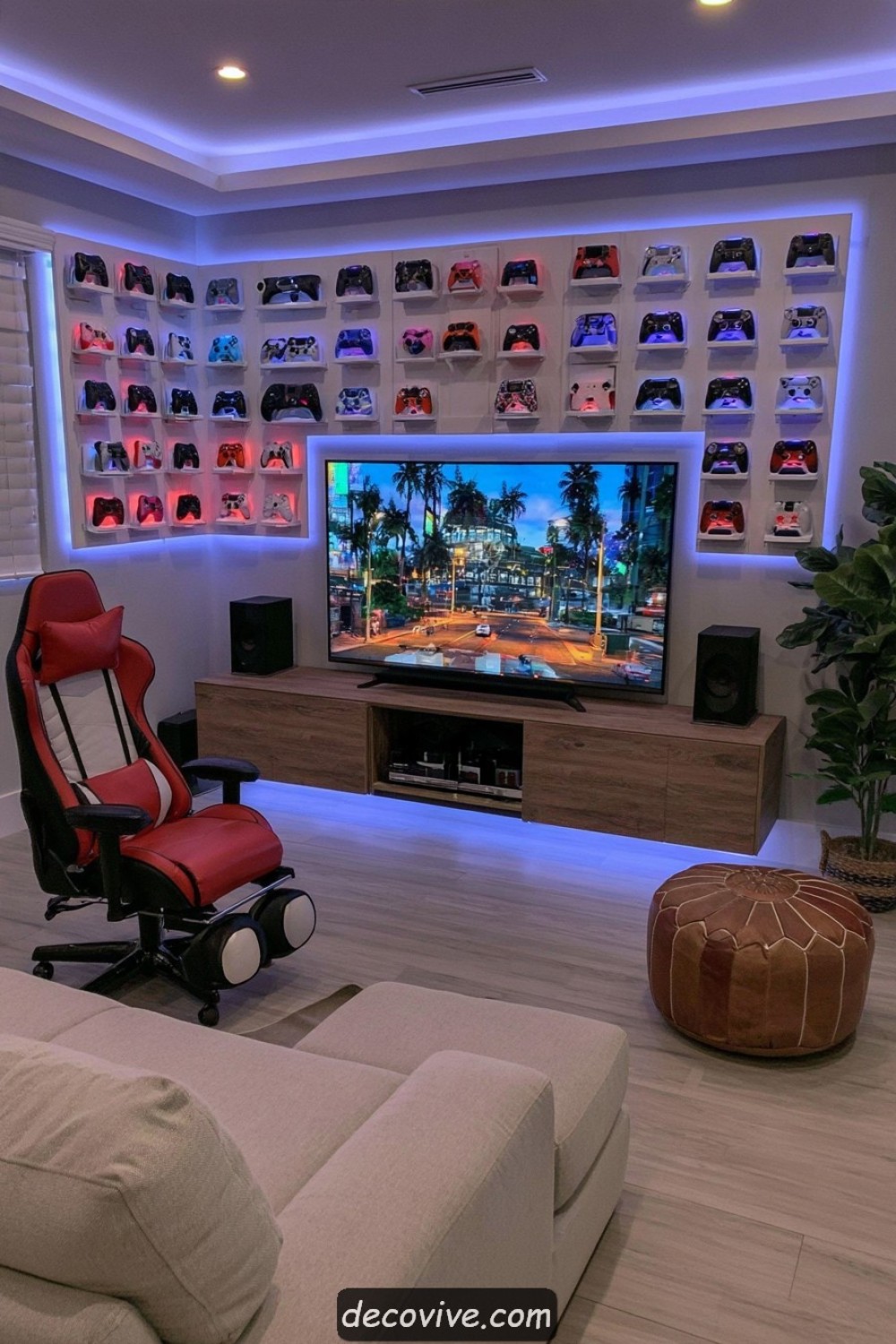 Video game controller collection arranged as organized wall decor