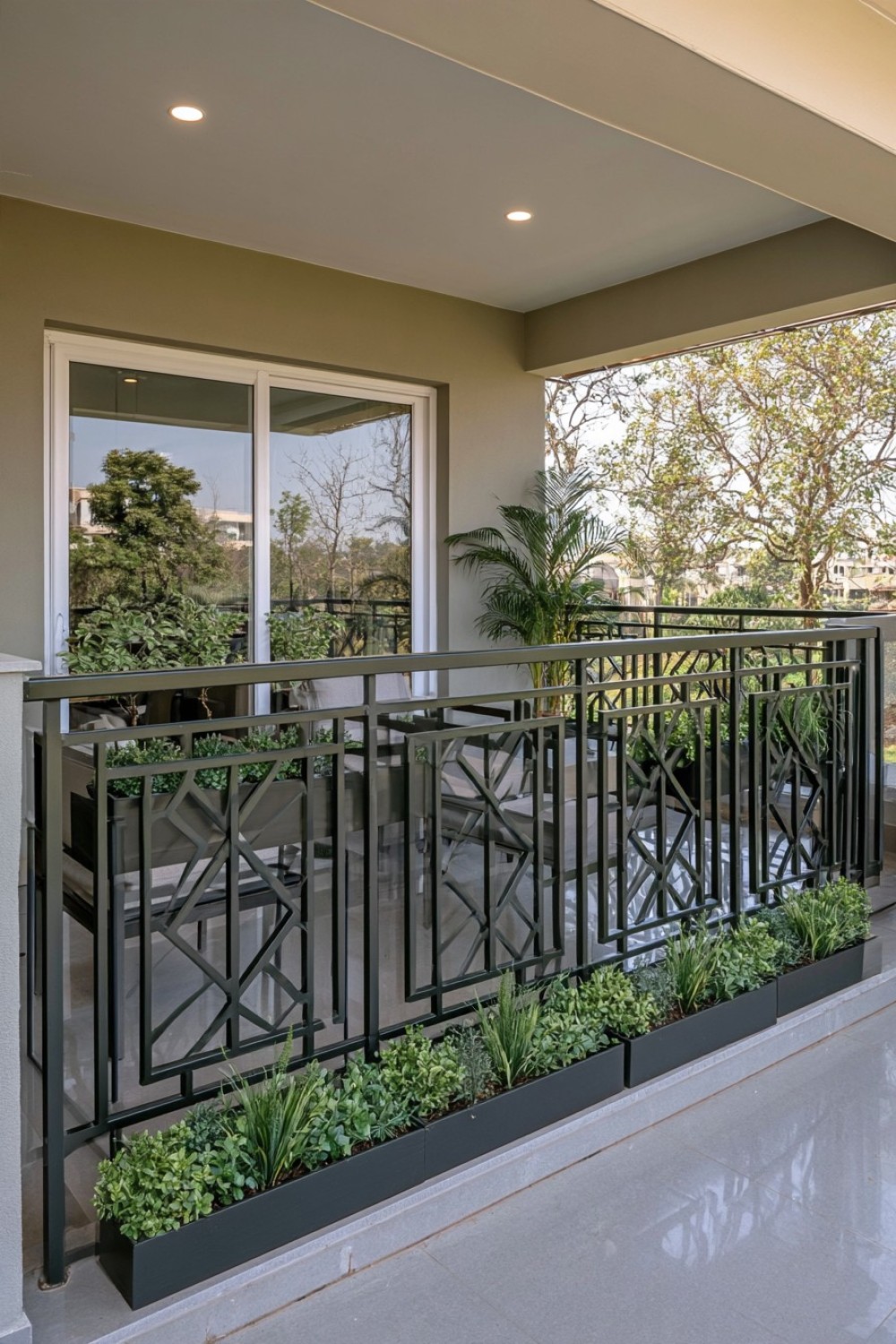 Balcony railing designed with integrated planter zones
