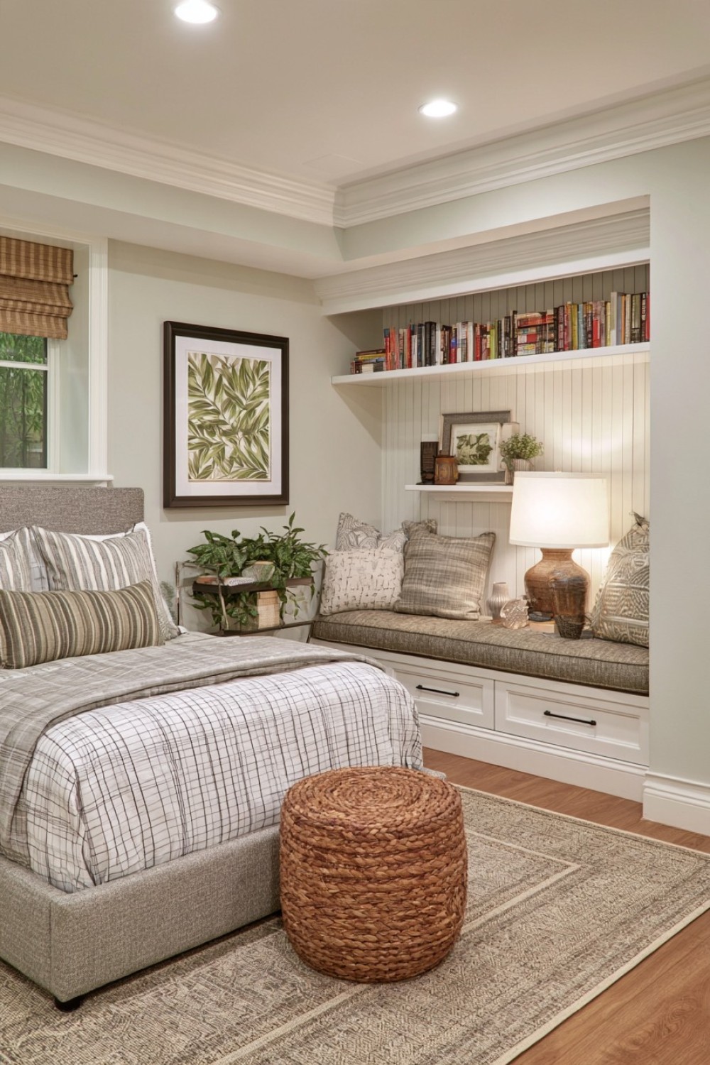 Built-in reading alcove inside a basement guest suite