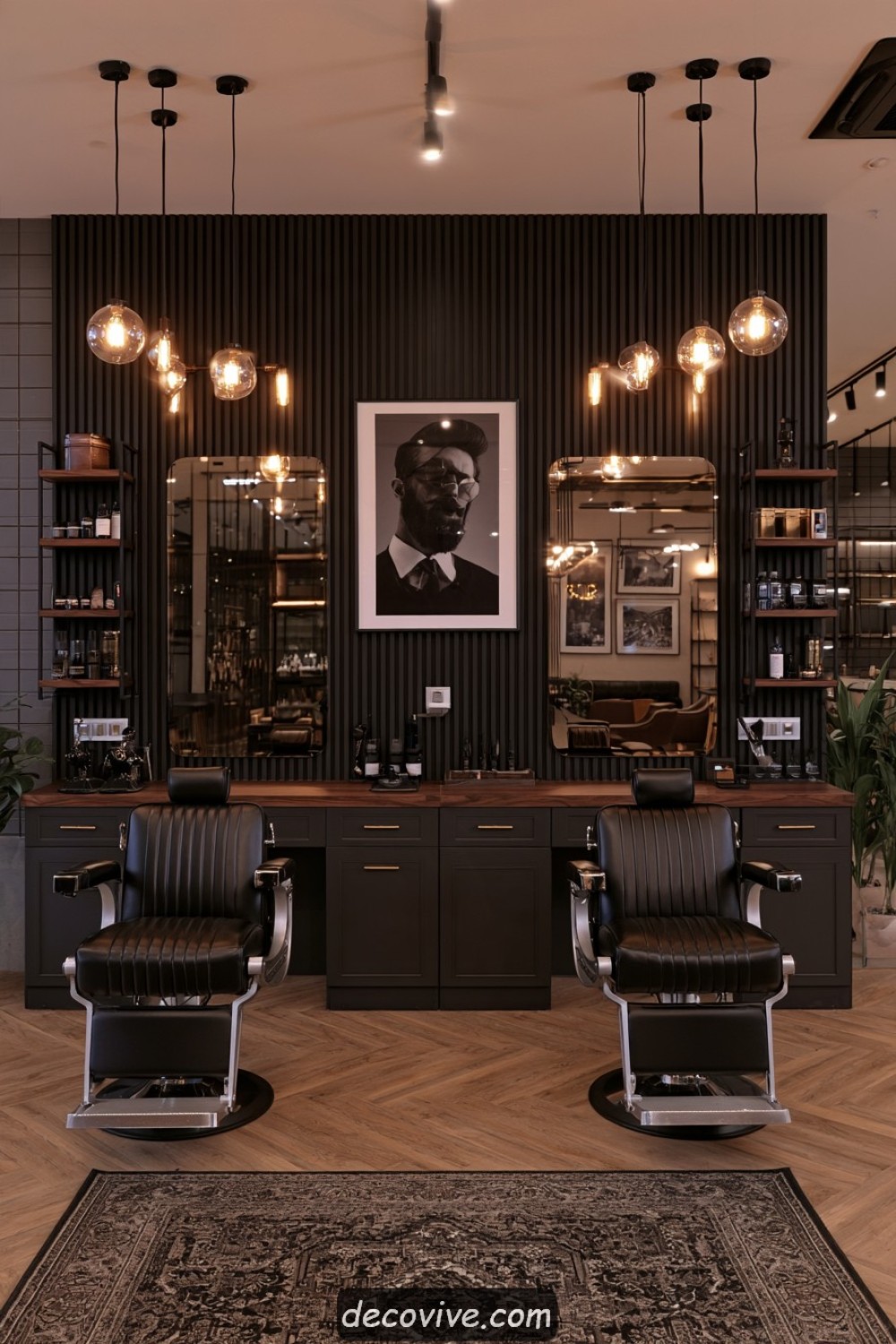 Art-focused barber studio with minimal commercial furniture