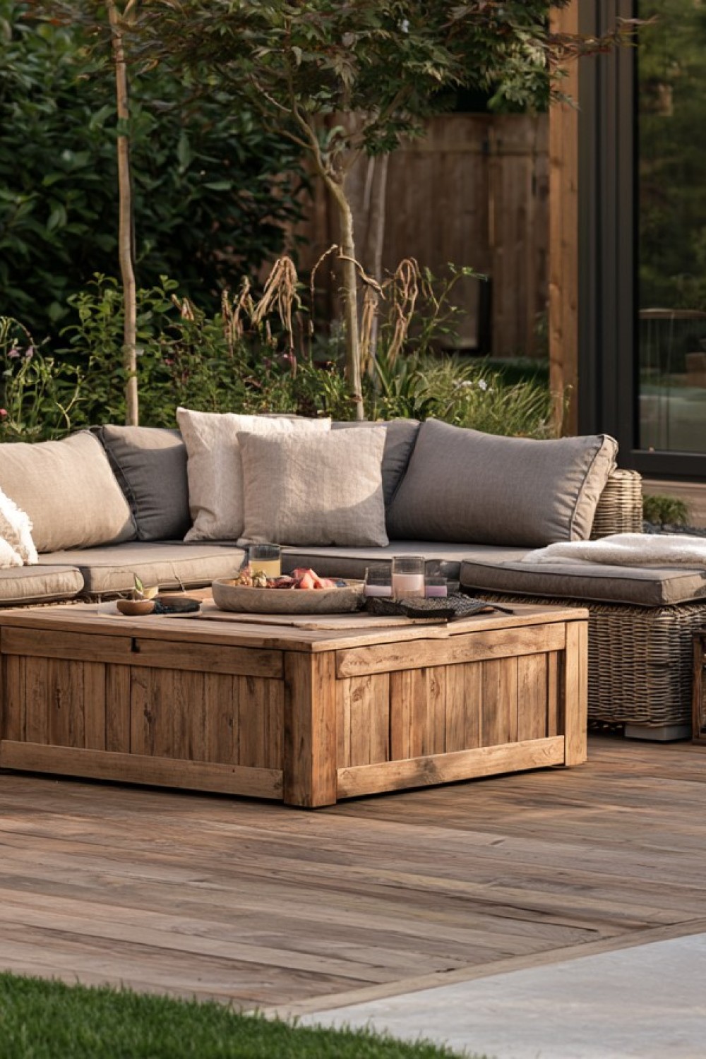 Simple outdoor storage box designed to double as patio seating