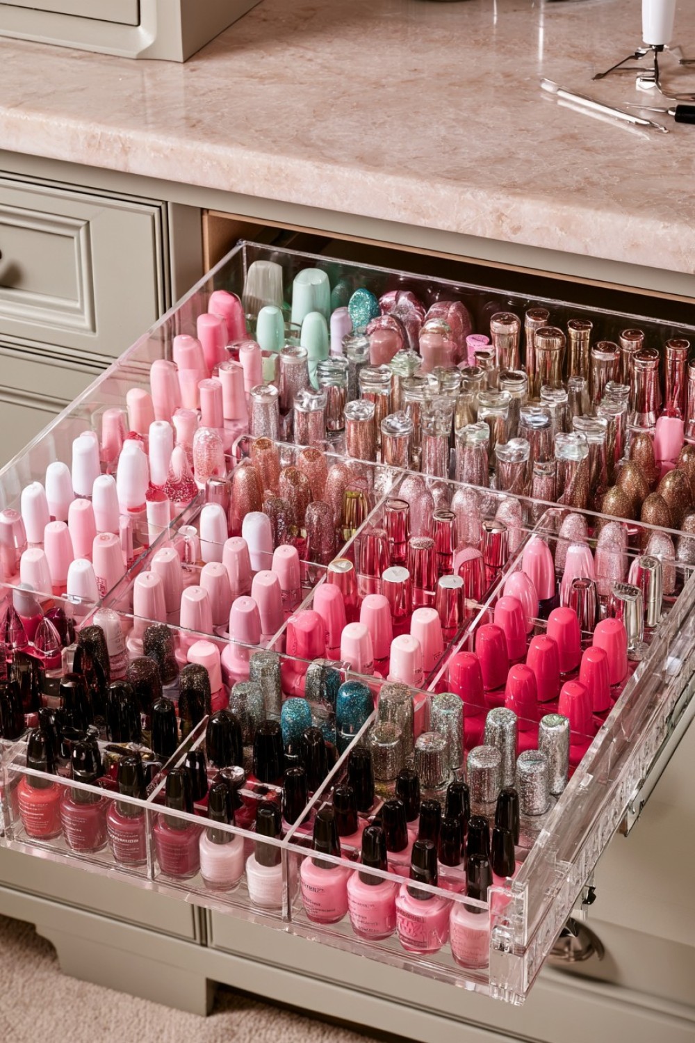 10. Nail Polish Storage Organized By Finish