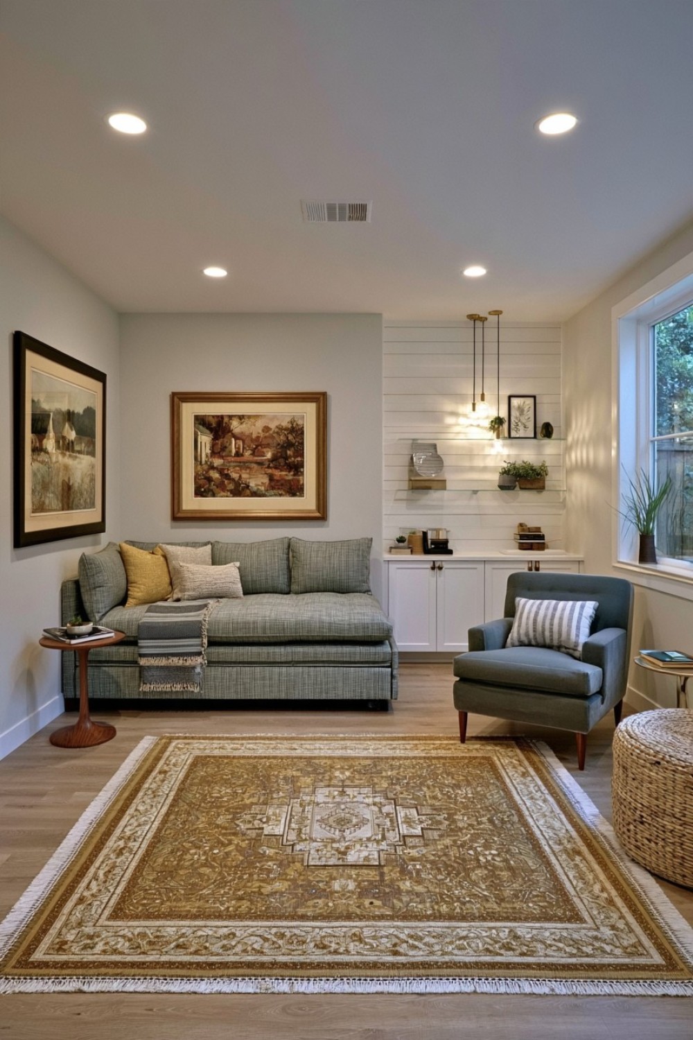 Basement guest suite furnished with a daybed and hidden trundle