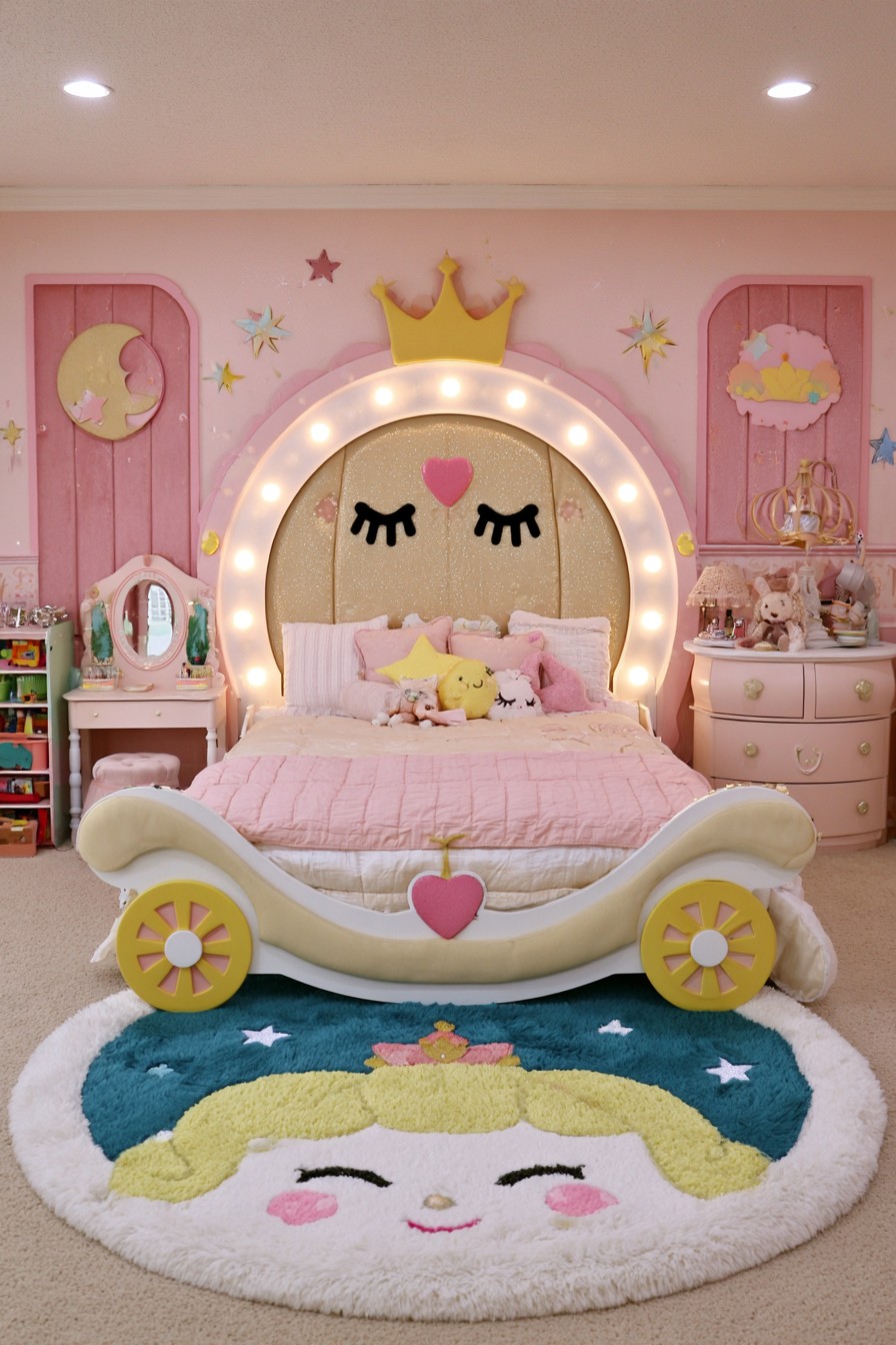 Princess bedroom with royal carriage shaped bed