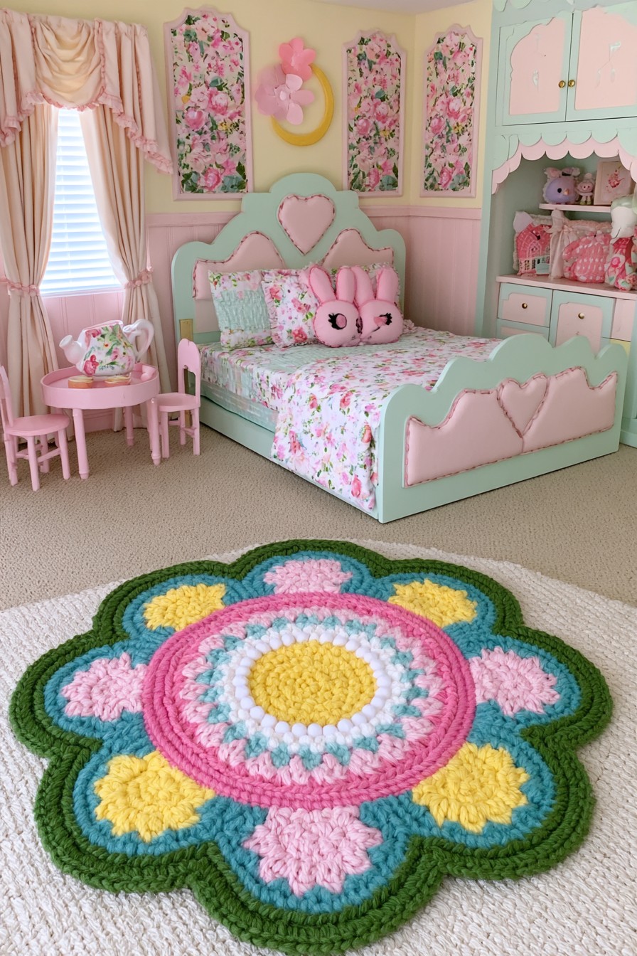 Garden tea party princess bedroom with floral pastel decor