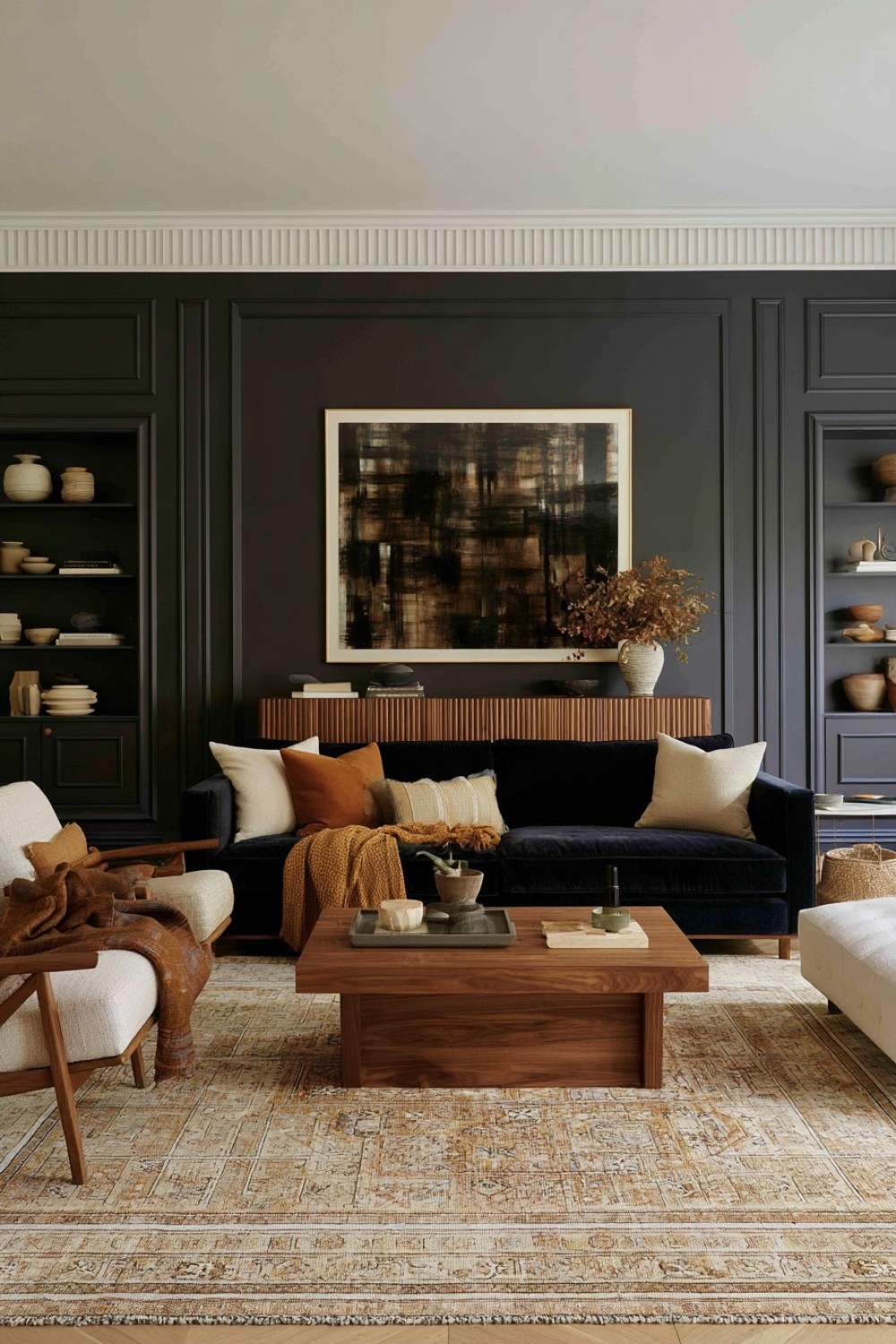 9. Navy, Walnut, And Rust In Unequal Balance