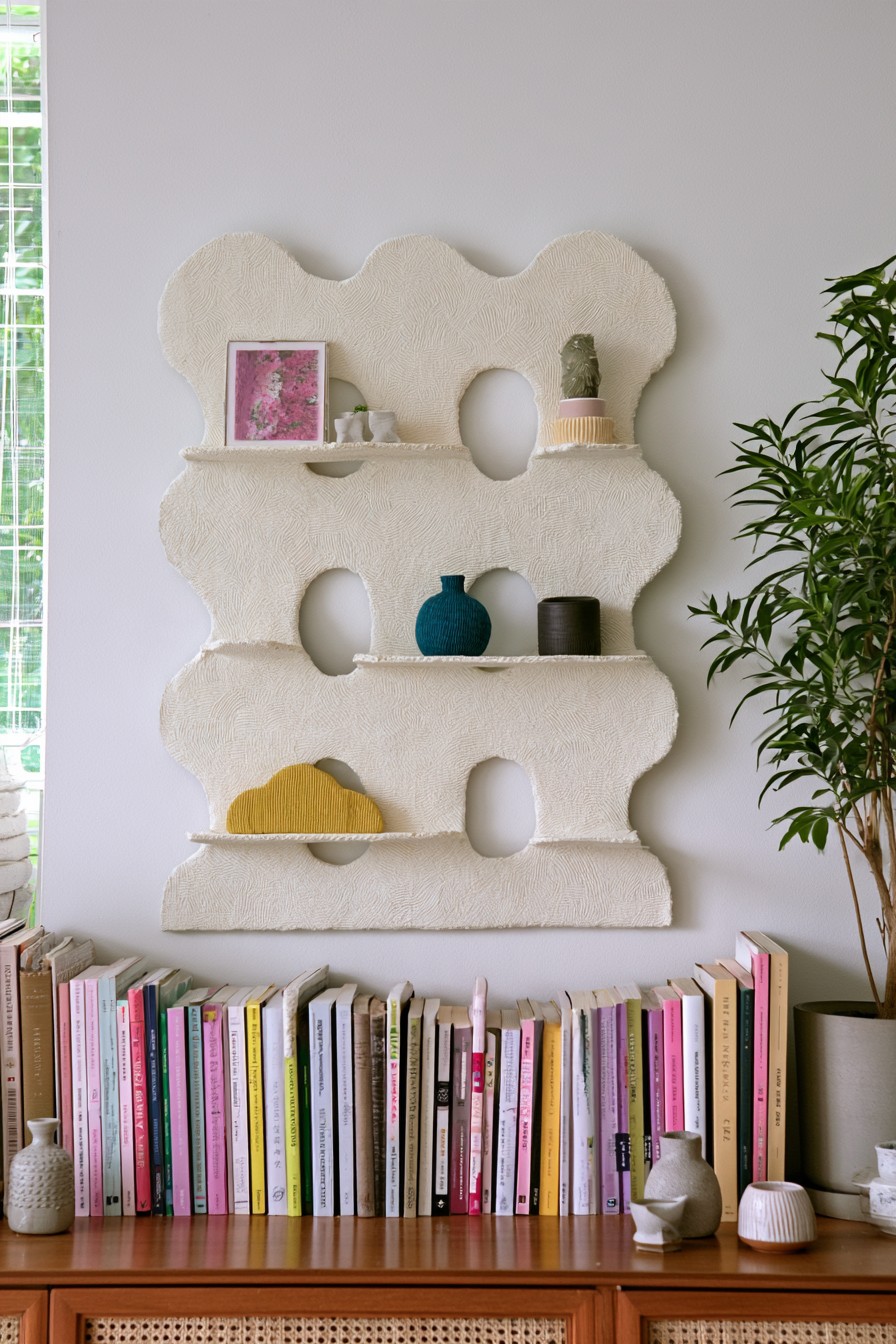Large wavy sculptural wall shelf with rounded cutouts