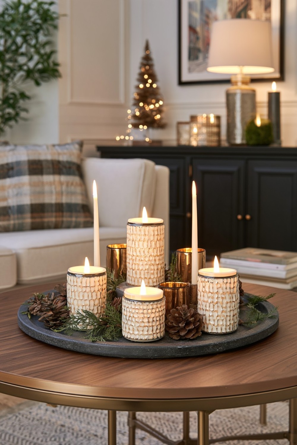 14. Forest Inspired Seasonal Candle Display
