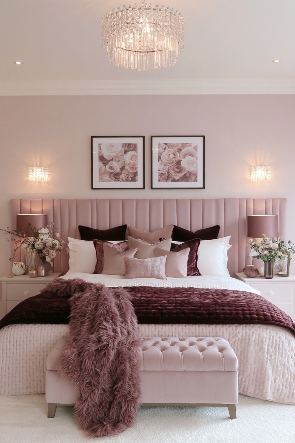 2. Powder Pink And Burgundy Bedroom Palette