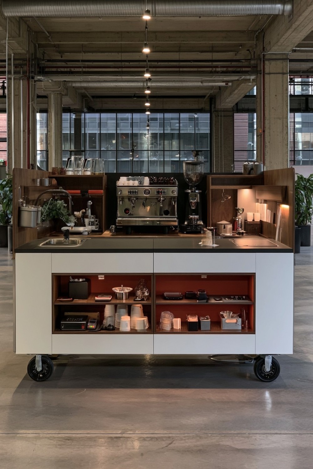 4. Compact Two Sided Coffee Cart For Faster Service