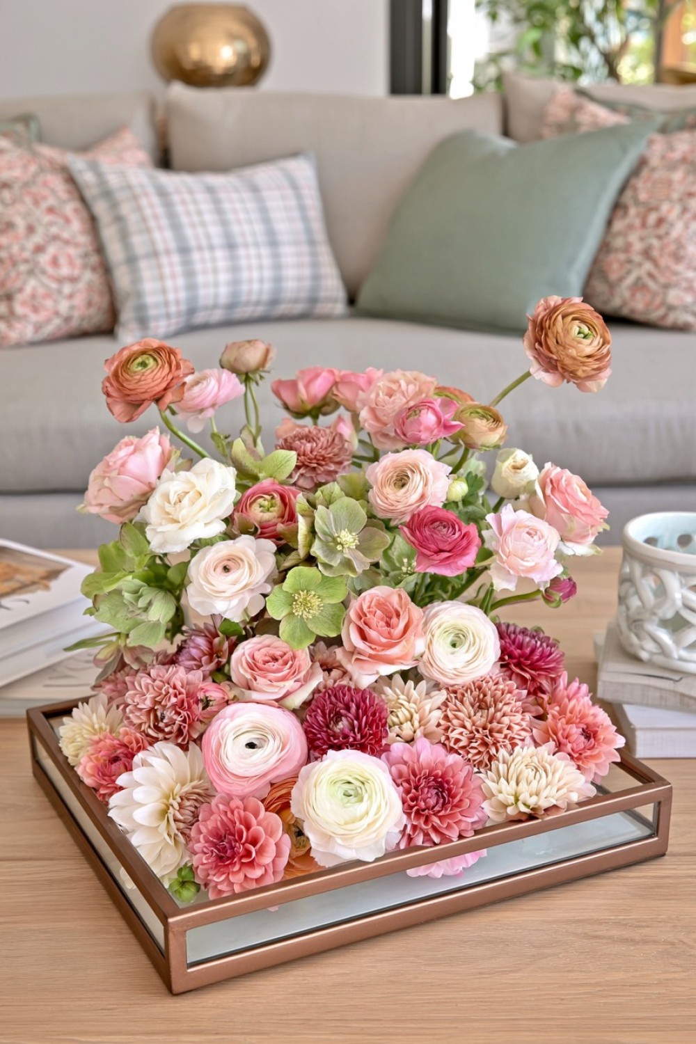 18. Make A Coffee Table Arrangement With Flowers Below Eye Level
