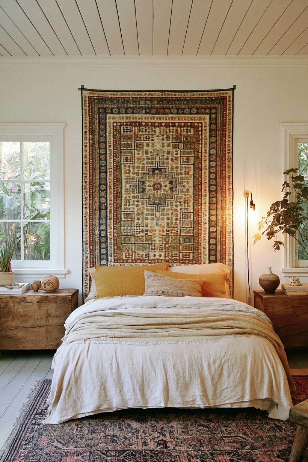 Floor-to-ceiling textile feature in a bohemian bedroom