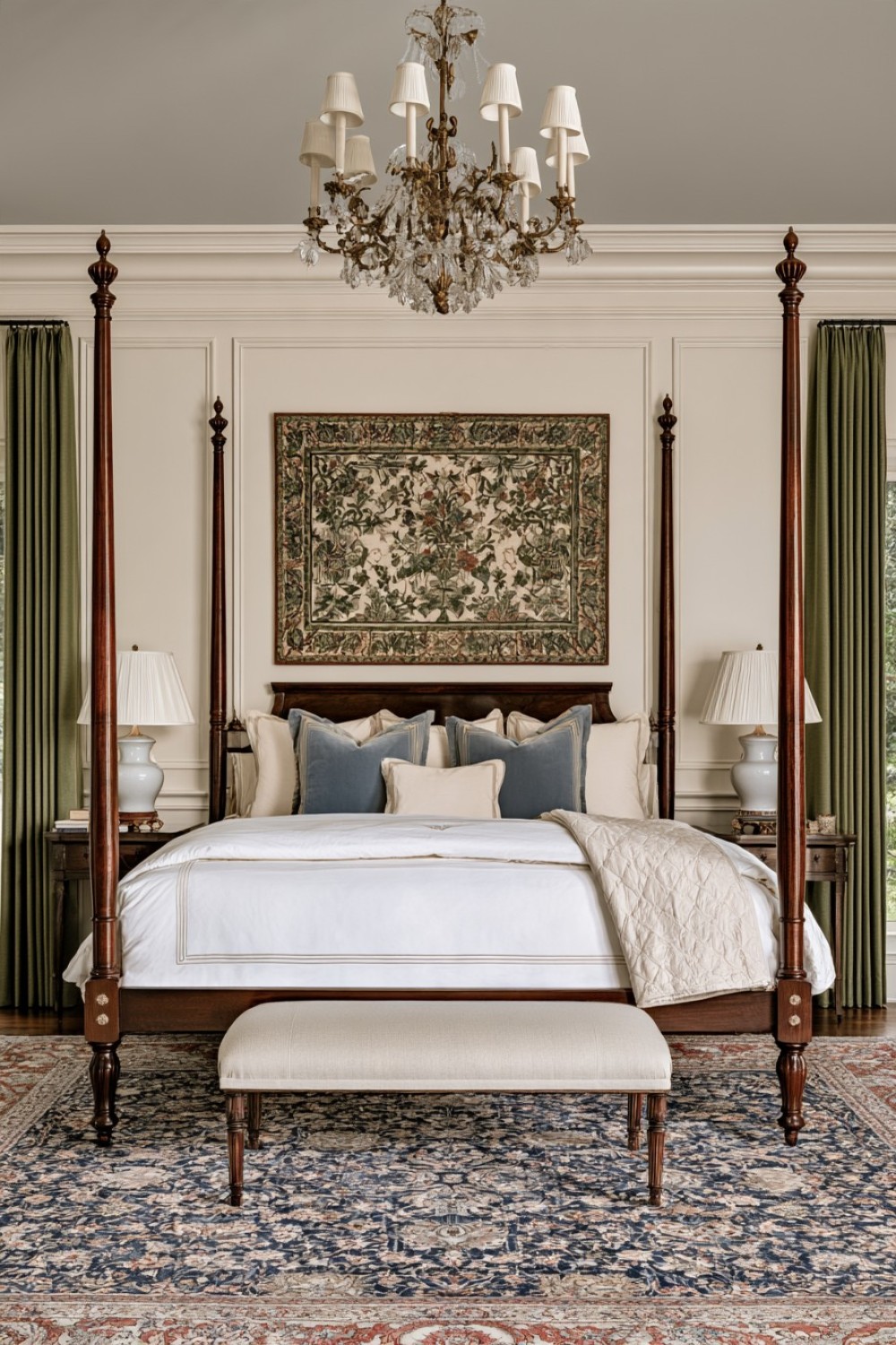 Mahogany four-poster bed forming the focal point of a Southern traditional bedroom