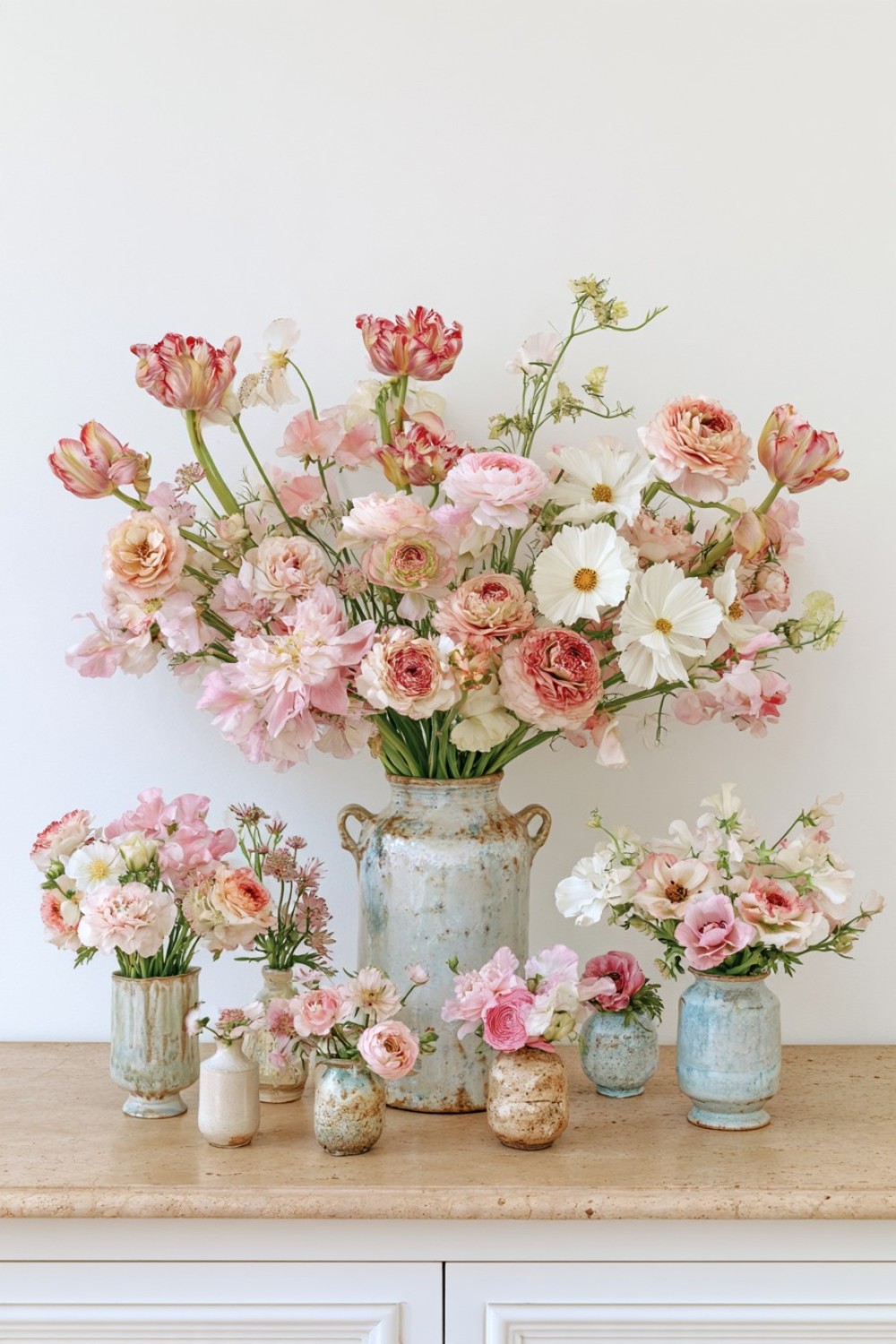 2. Arrange One Flower Variety Across Several Tiny Vessels