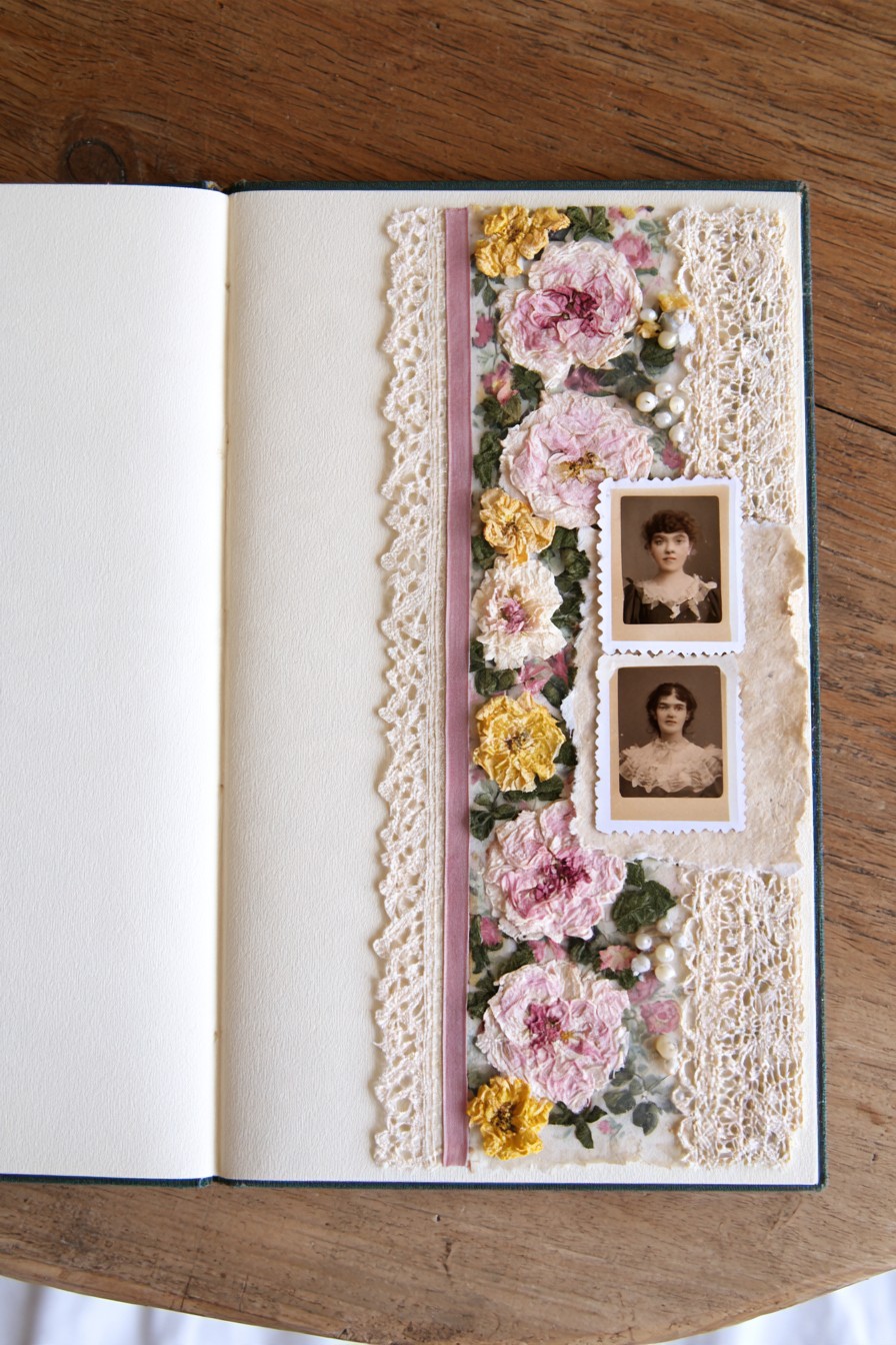 Vintage floral portrait strip with lace
