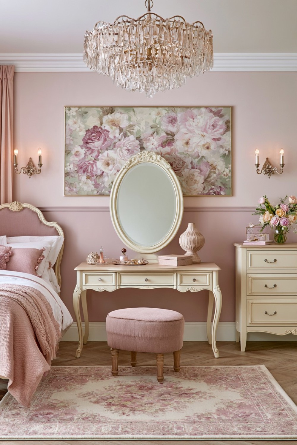 3. French Inspired Dressing Table With An Oval Mirror