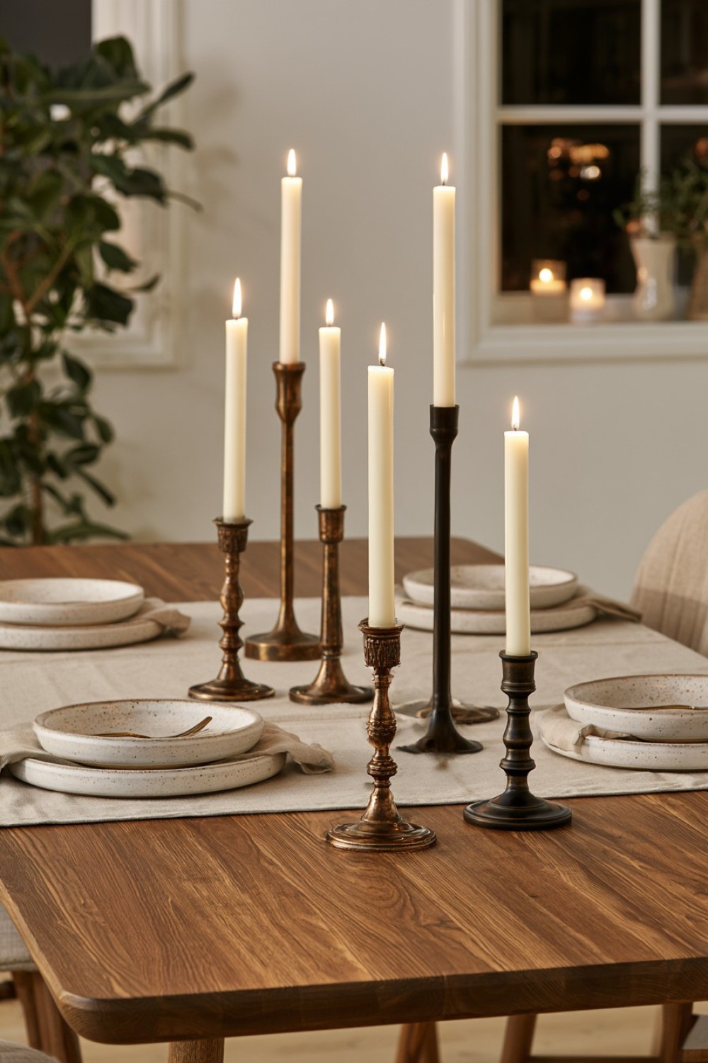 5. Uneven Height Dining Table Candles