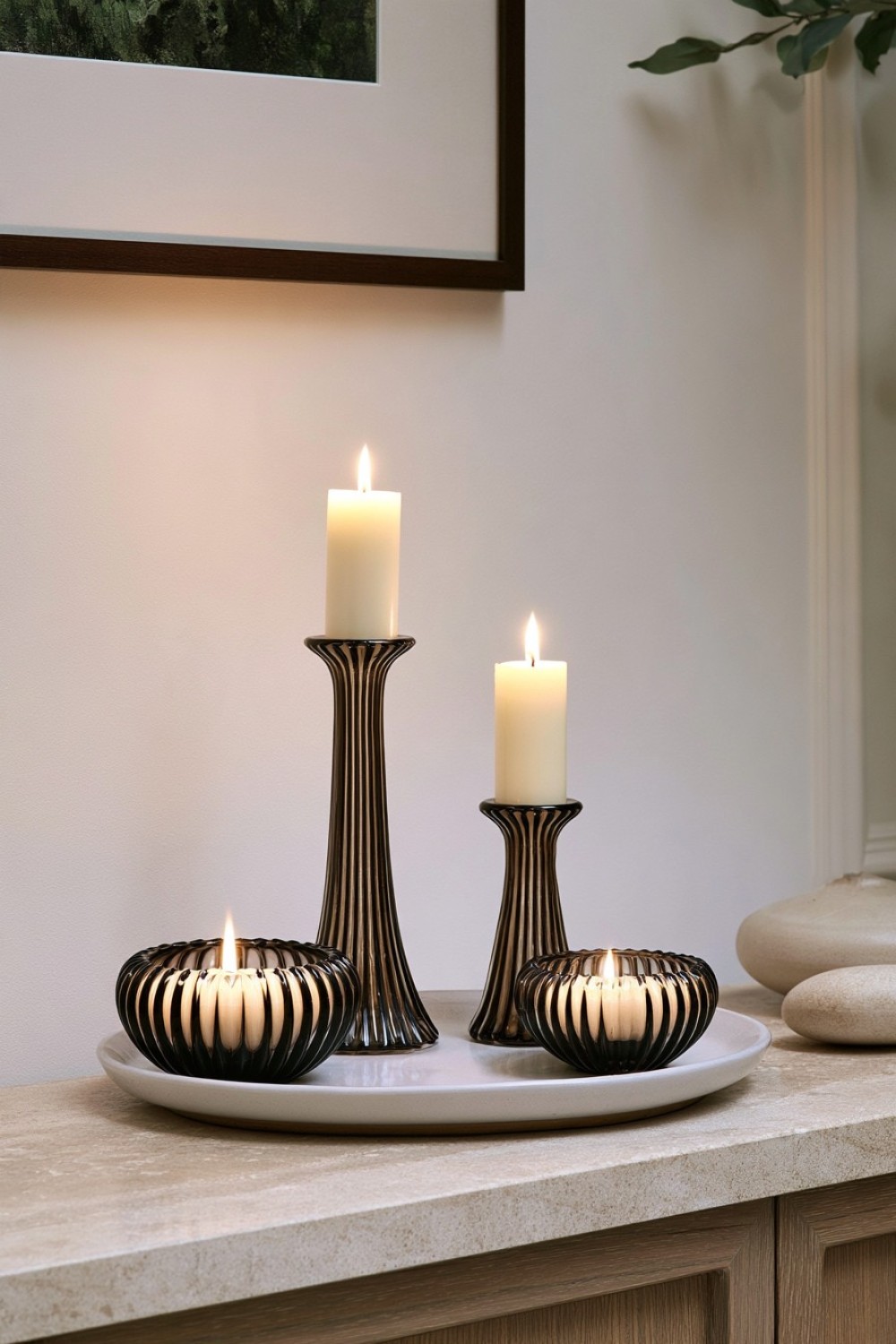 18. Ribbed Glass Candle Grouping