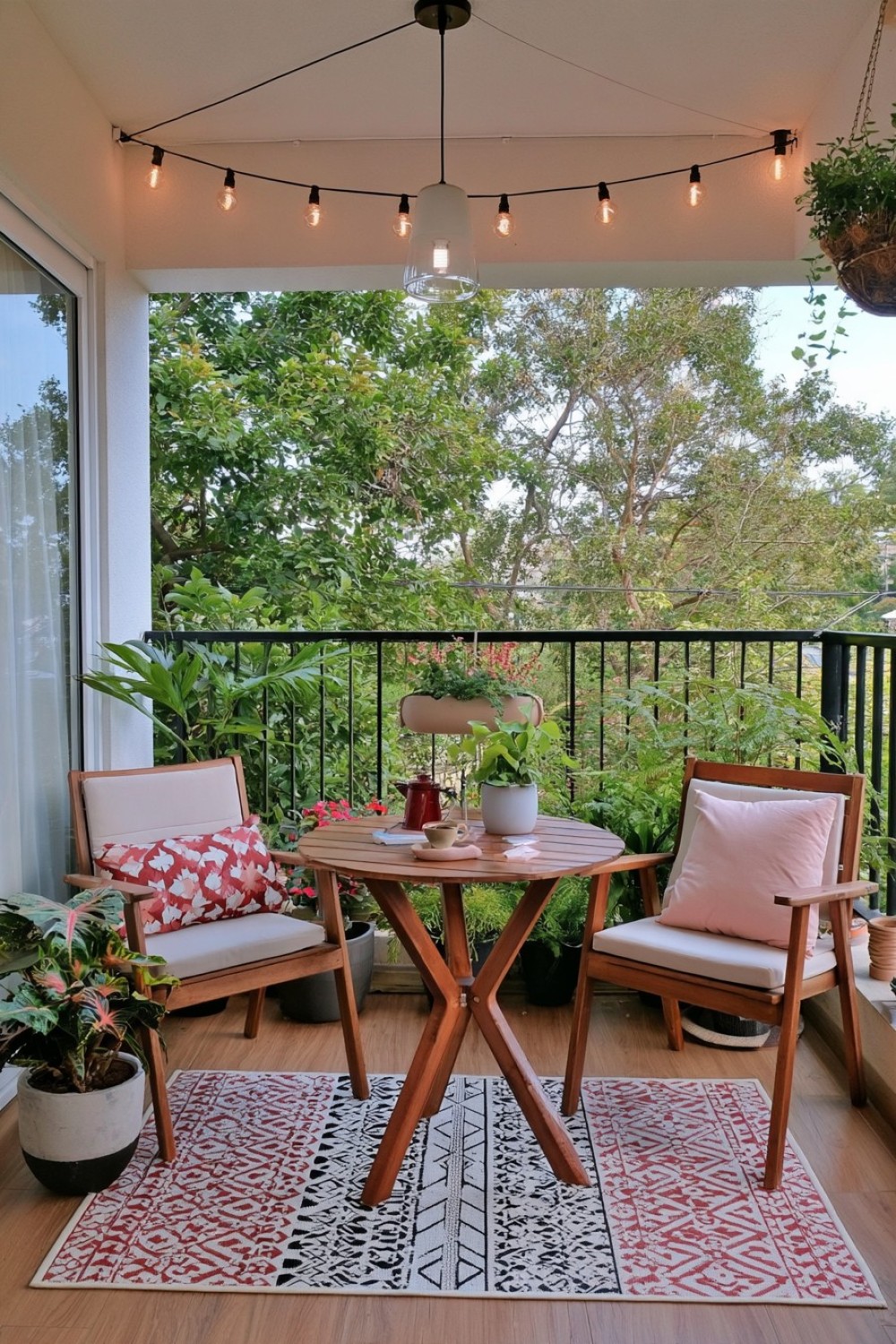 Balcony decor featuring one unexpected coordinated accent color